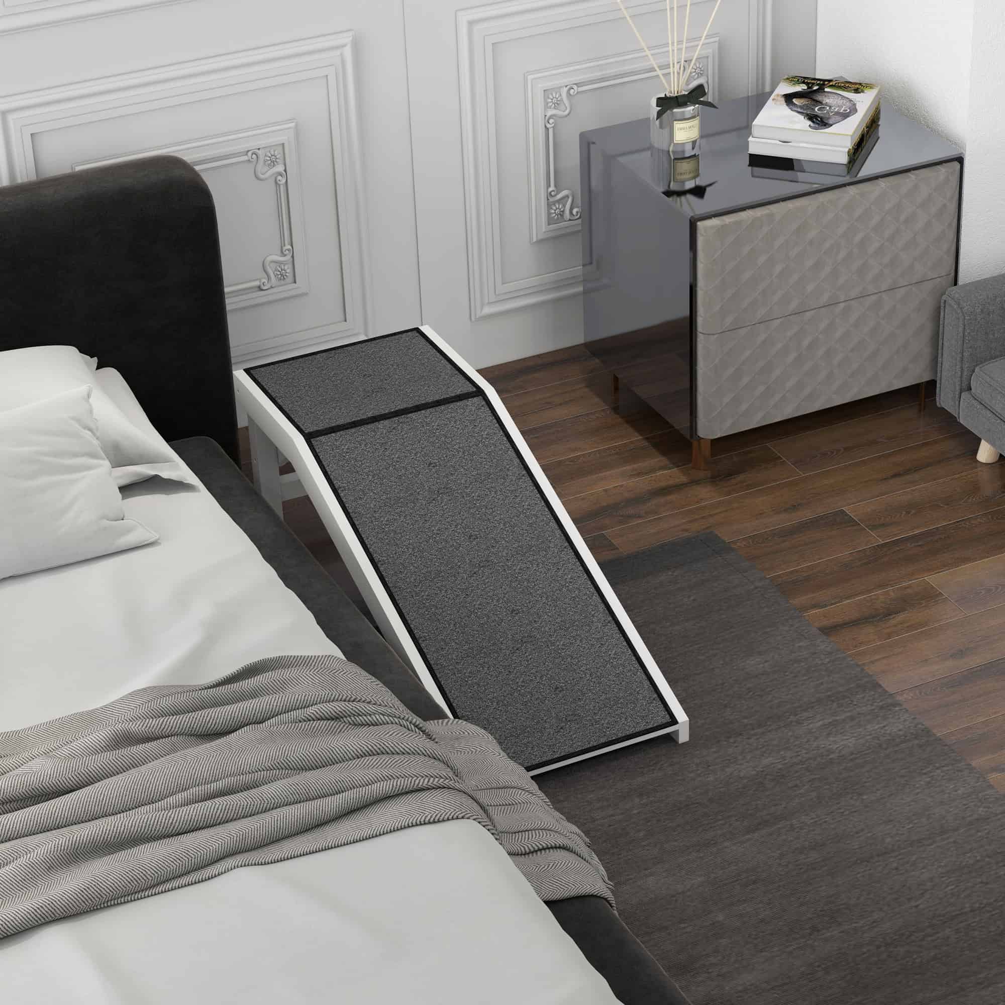 Pet Ramp, Bed Steps for Dogs Cats with Non-slip Carpet, 49"L x 16"W x 14"H, White Grey