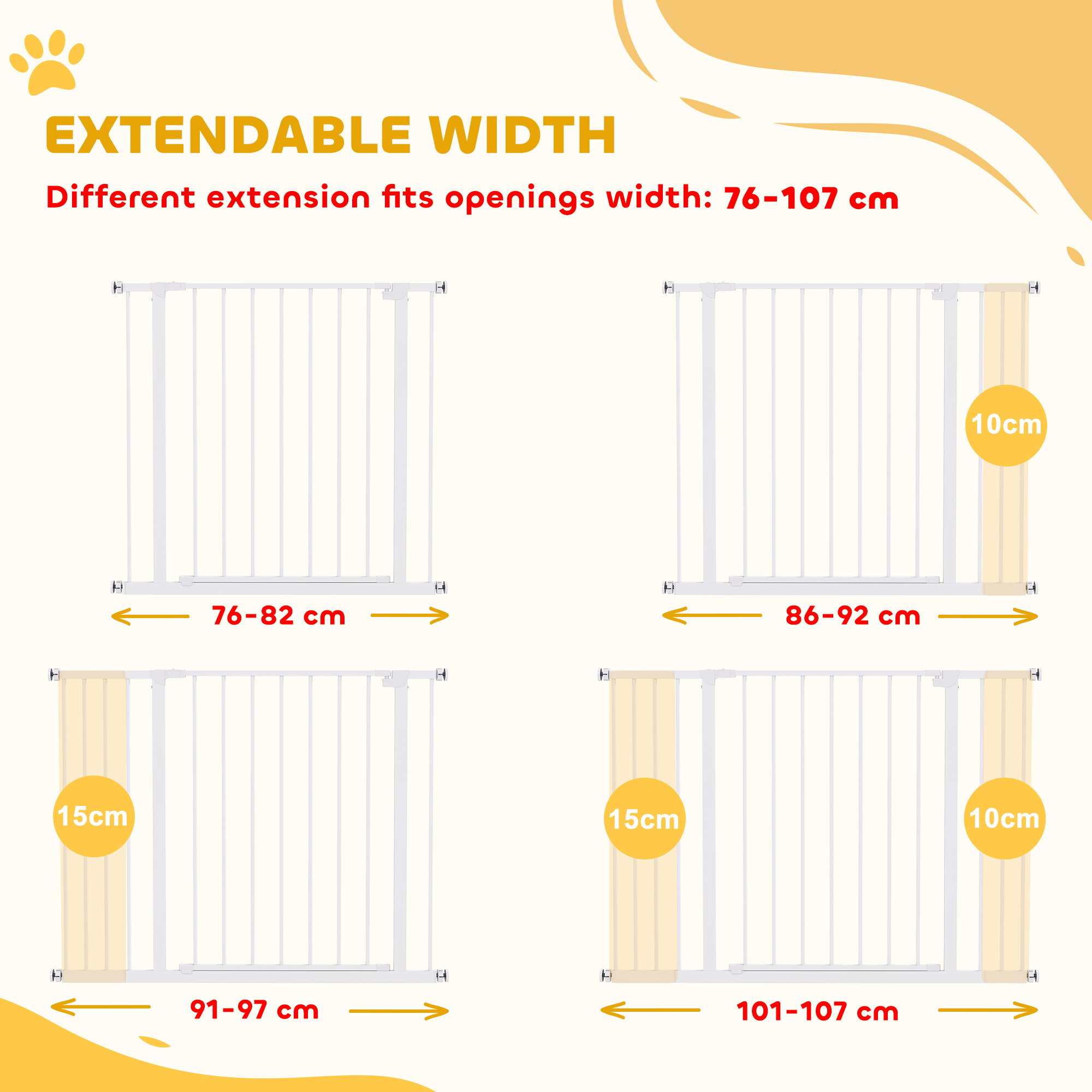 Pressure Fit Dog Gate Pet Barrier for stairs doorway, 29.9''- 42.1'' Width White