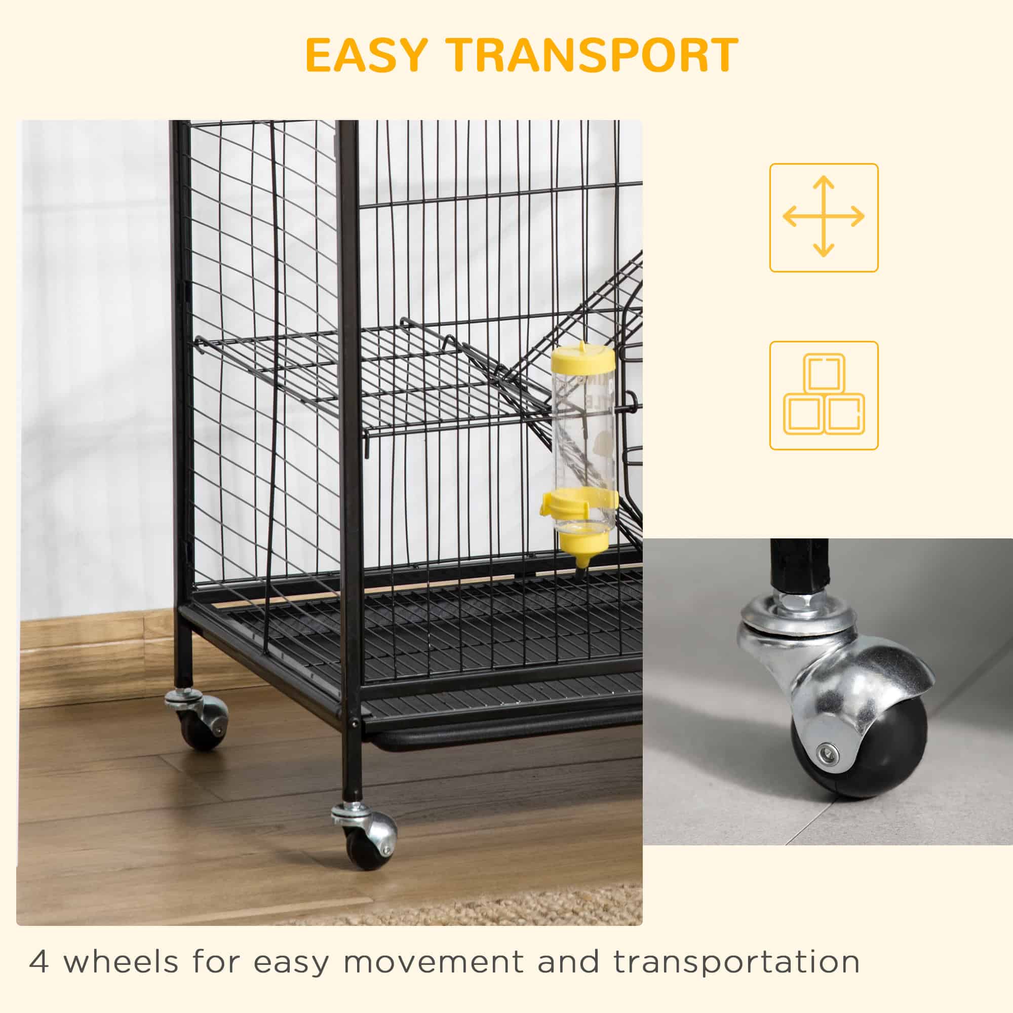 Rolling Small Animal Cage 36.6" Pet Rabbit Ferret Playpen, Animal Supply Kit Metal Black for Bunny, Pet Mink, Chinchilla - Image 5