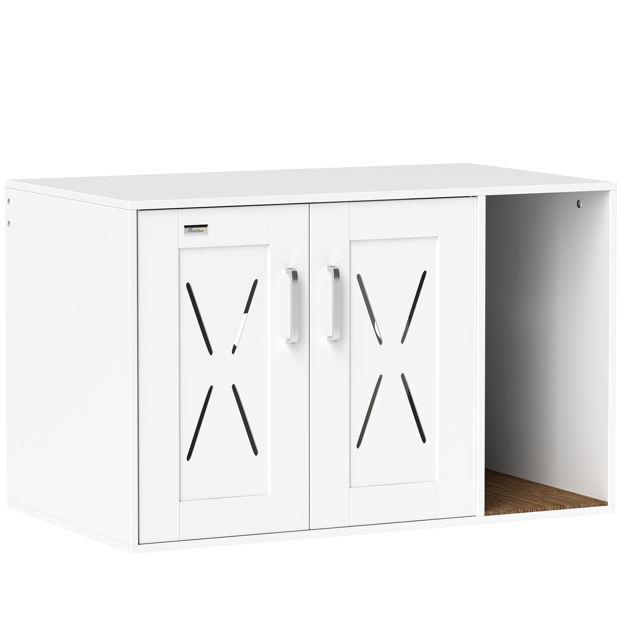 Cat Litter Box Enclosure, Hidden Cat Litter Box Furniture with Scratching Board, 31.5" x 19" x 20", White