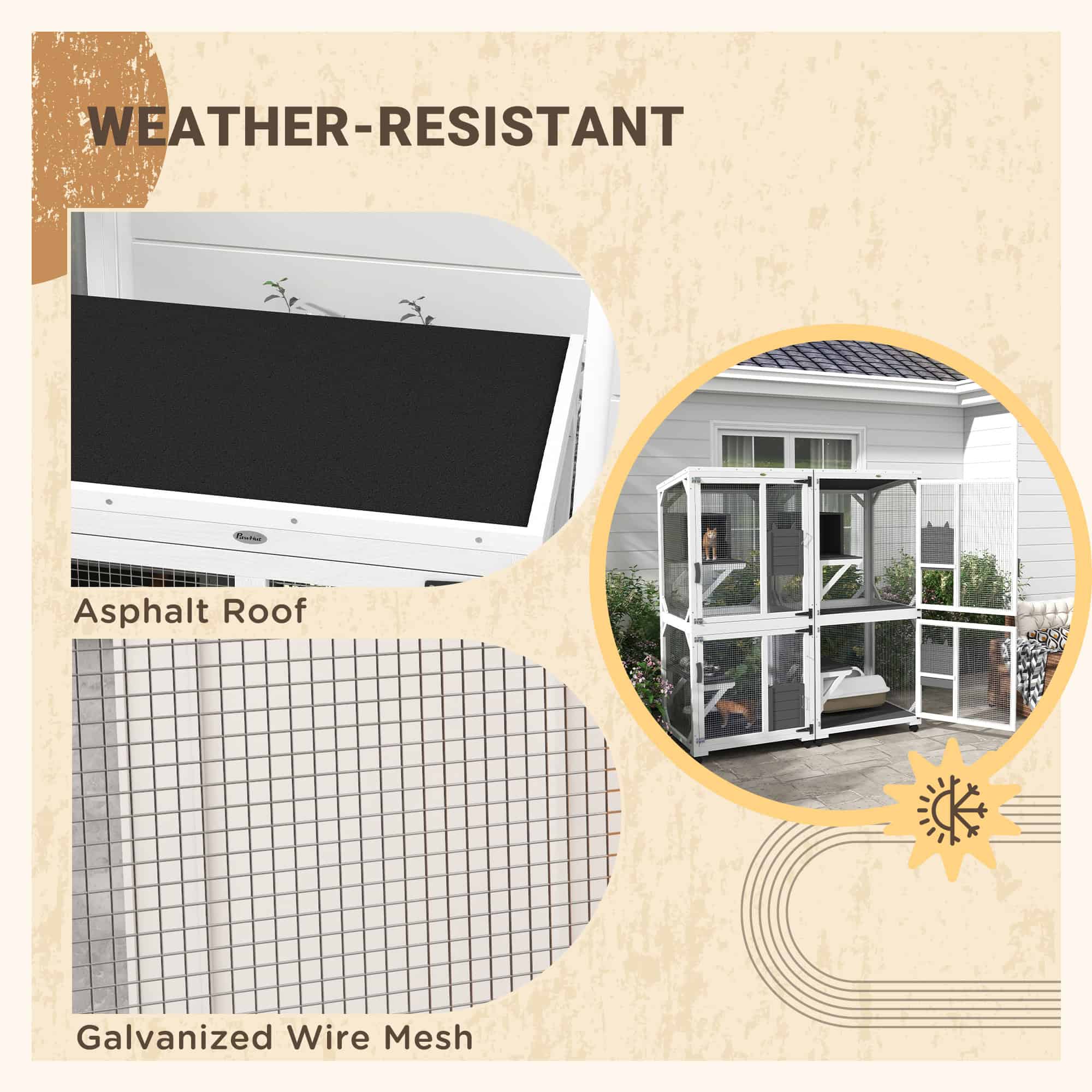 Catio Outdoor, Elevated Design, with Wheels, Resting Box, Water-Resistant, Multi Platforms, White & Grey