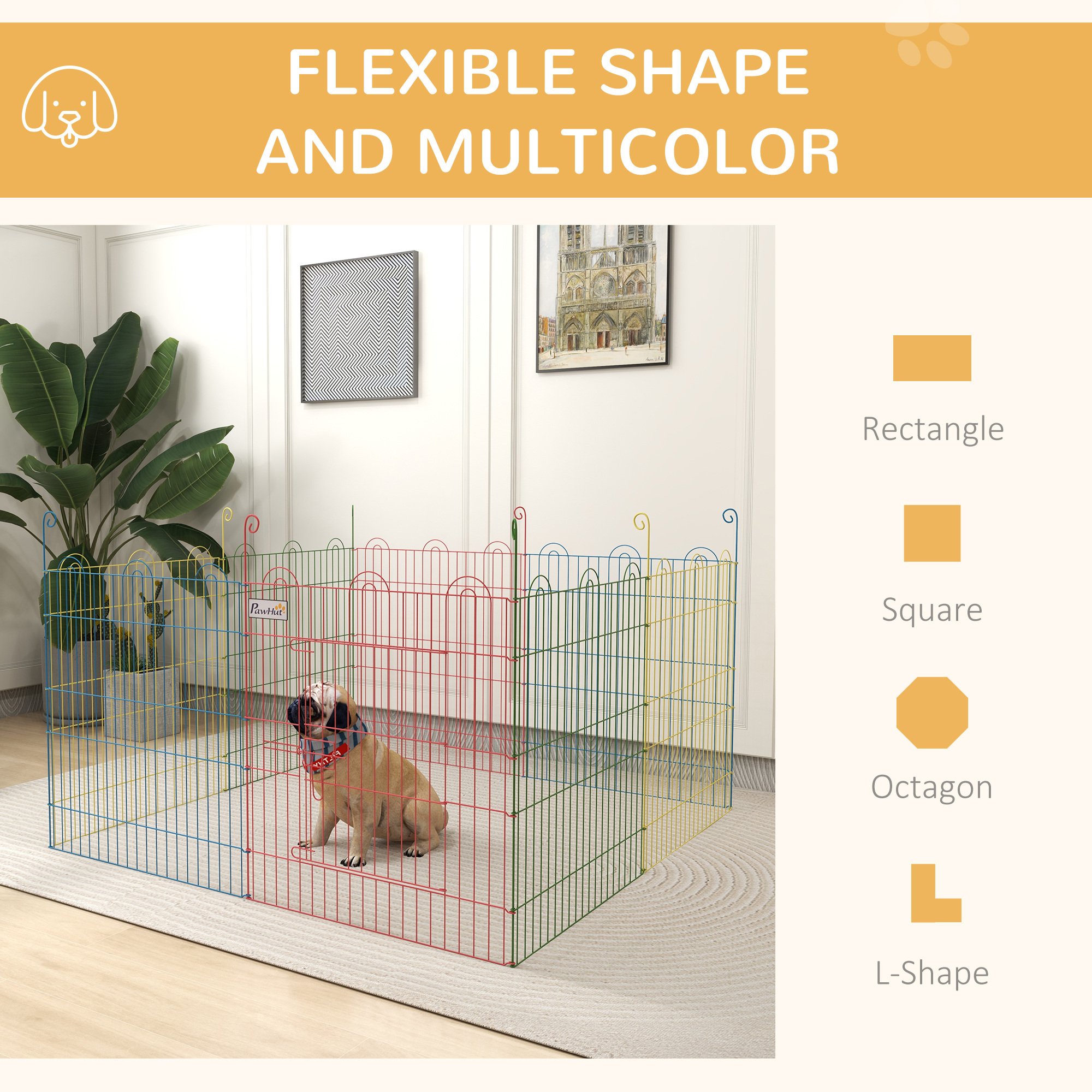 Metal Pet Playpen Portable Octagon Dog Exercise Fence Multi-colored