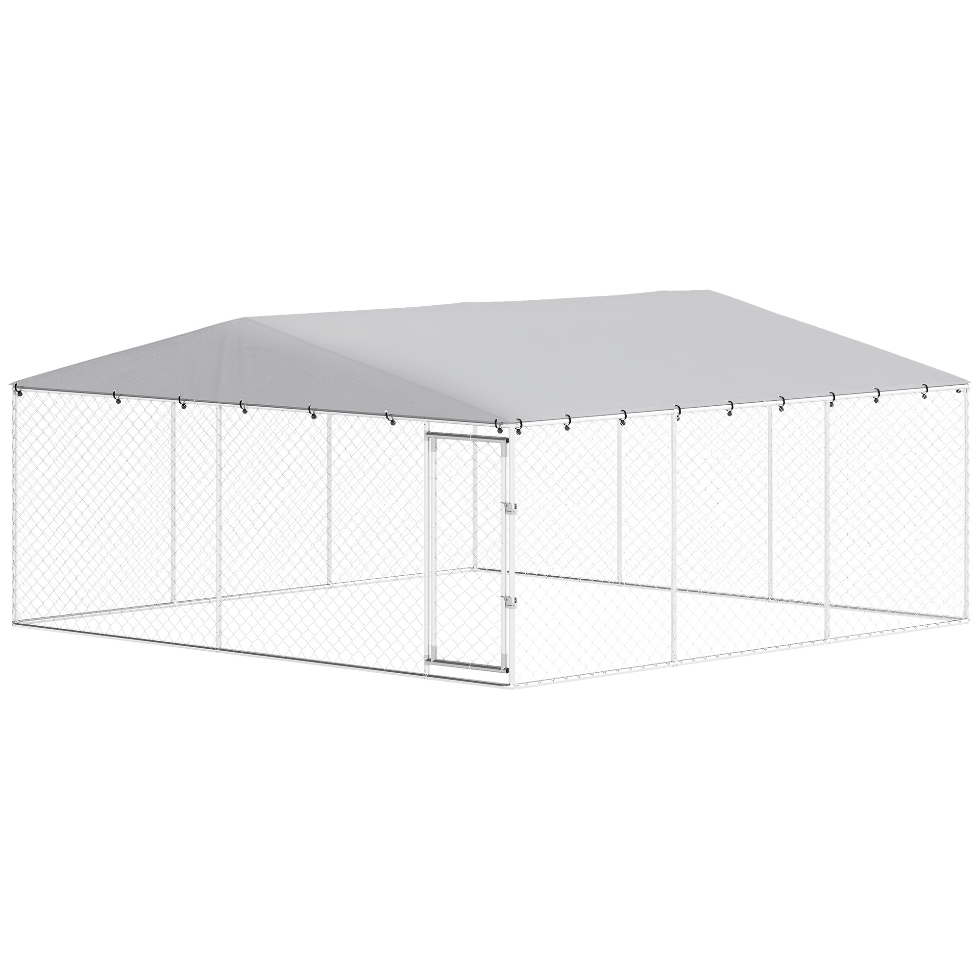 14.8' x 14.8' x 7.1' Dog Kennel Outdoor for Small Medium Large Dogs with Waterproof Cover, Silver