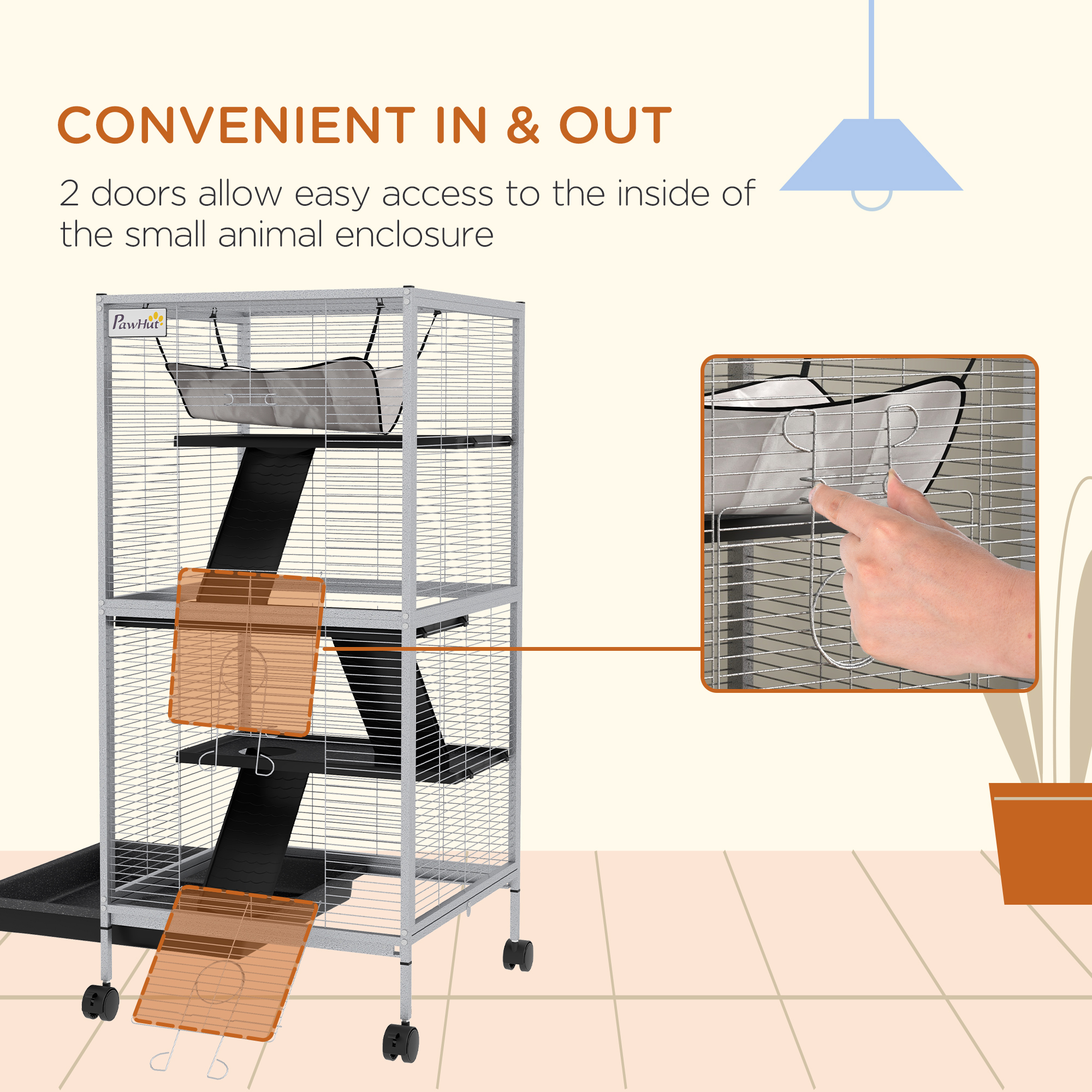 Steel Small Animal Cage for Ferret, Chinchilla, Kitten and Rabbit, Light Grey