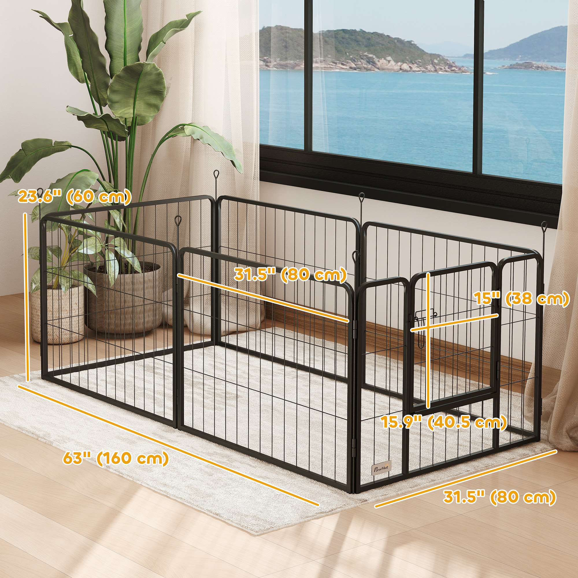 Heavy Duty Dog Playpen with Door for Small Dogs, 6 Panels, 23.5"H