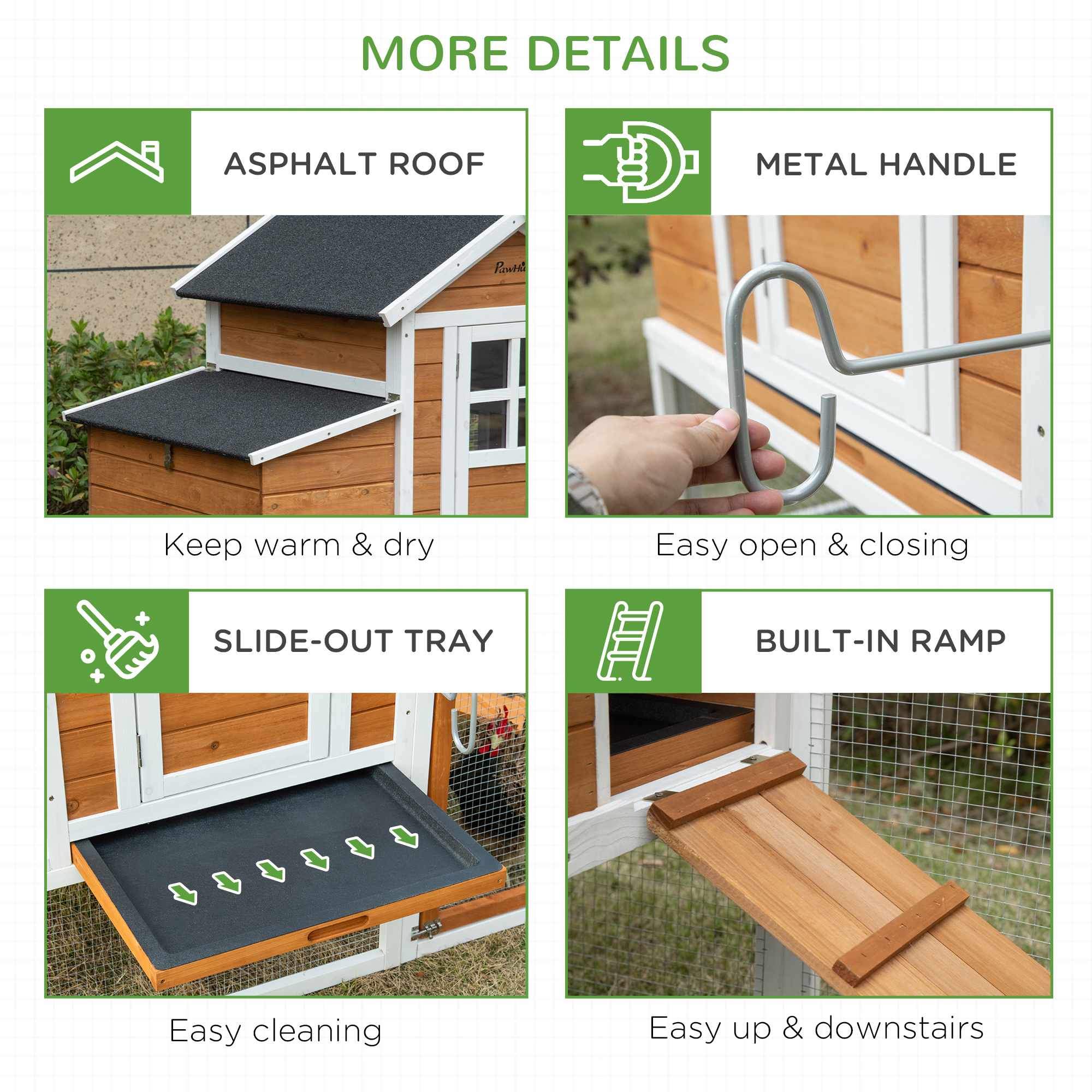 Chicken Run Waterproof Large Chicken Coop with Nesting Box for 2-4 Chickens, Orange and White