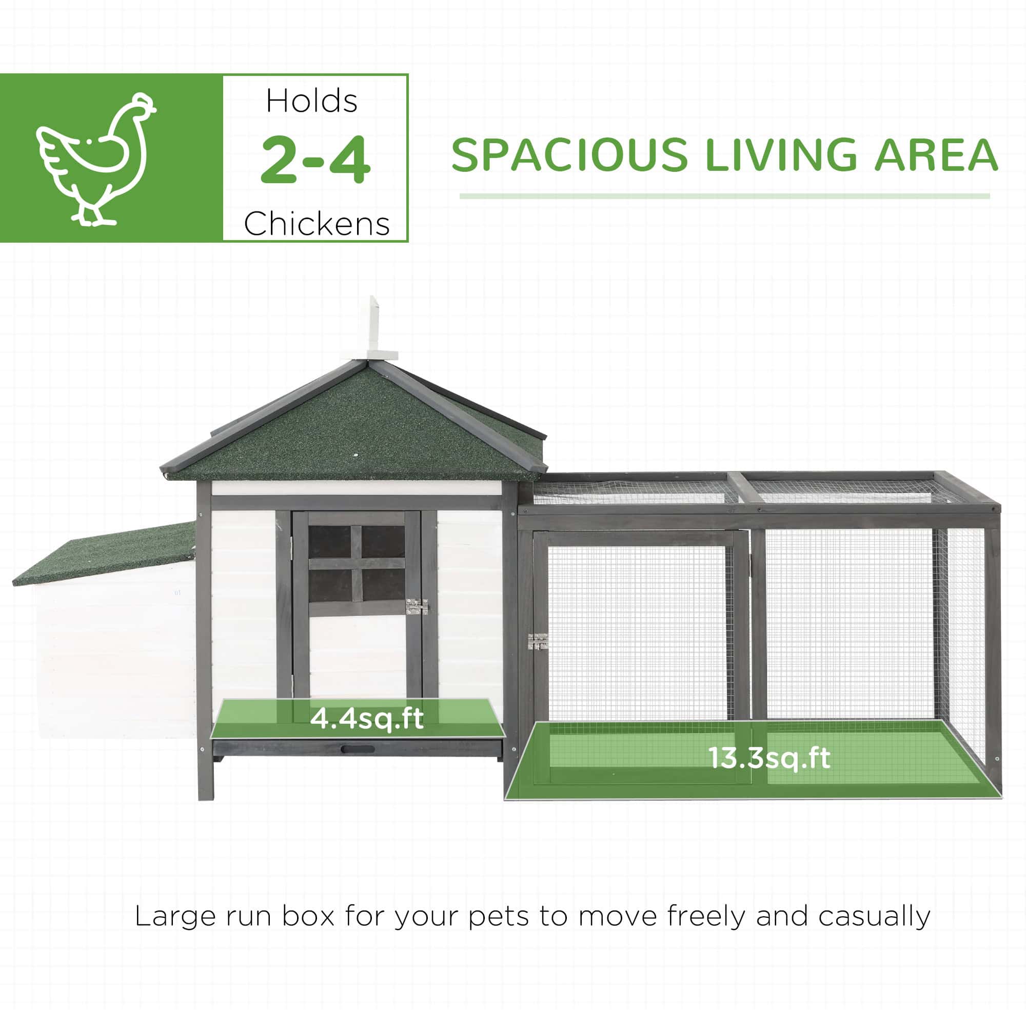 77" Chicken Coop Hen House Rabbit Hutch Poultry Cage Pen Outdoor Backyard with Nesting Box Run White and Dark gray