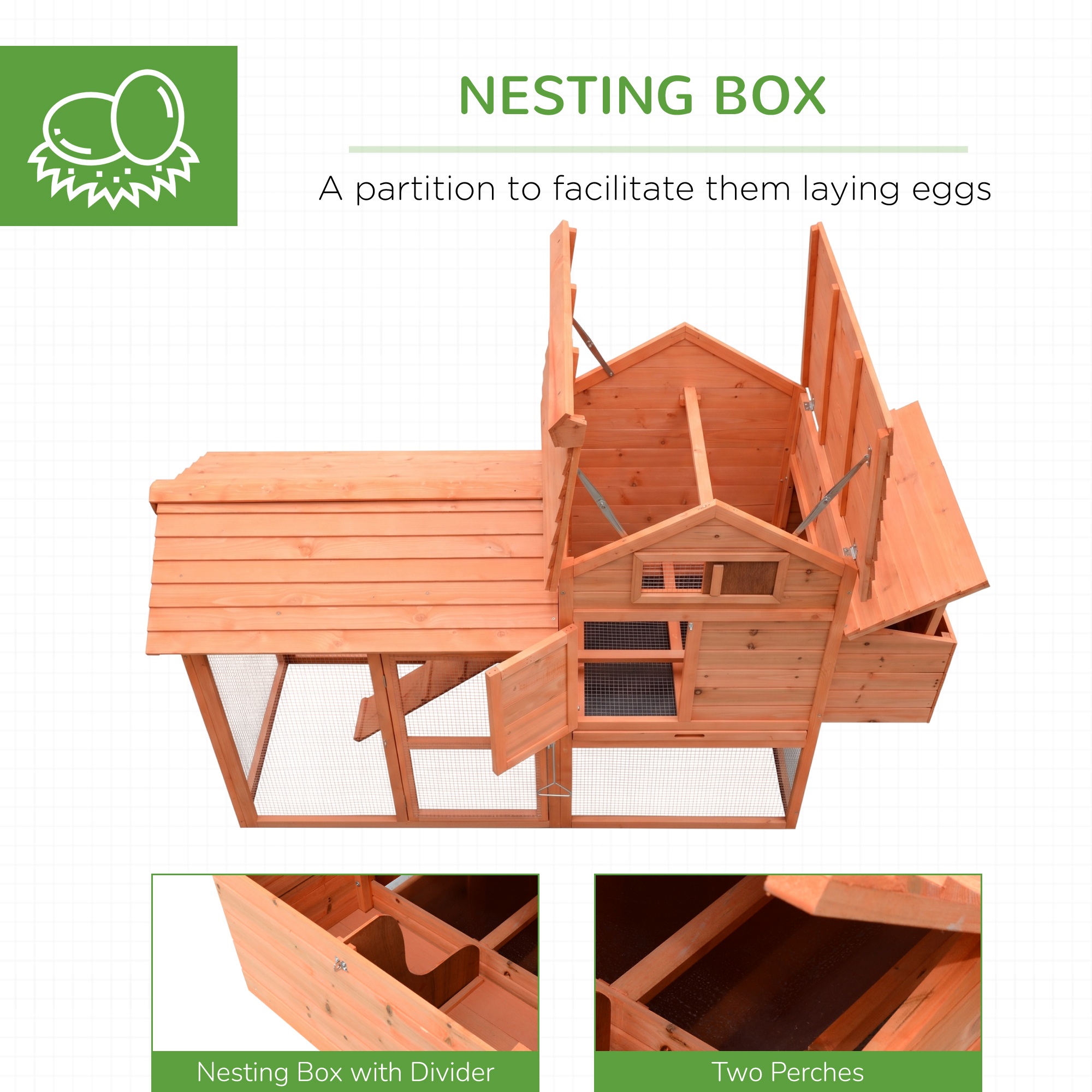 82" Deluxe Chicken Coop Wooden Large Hen House with Run and Nesting Box for Hens Rabbits, Orange
