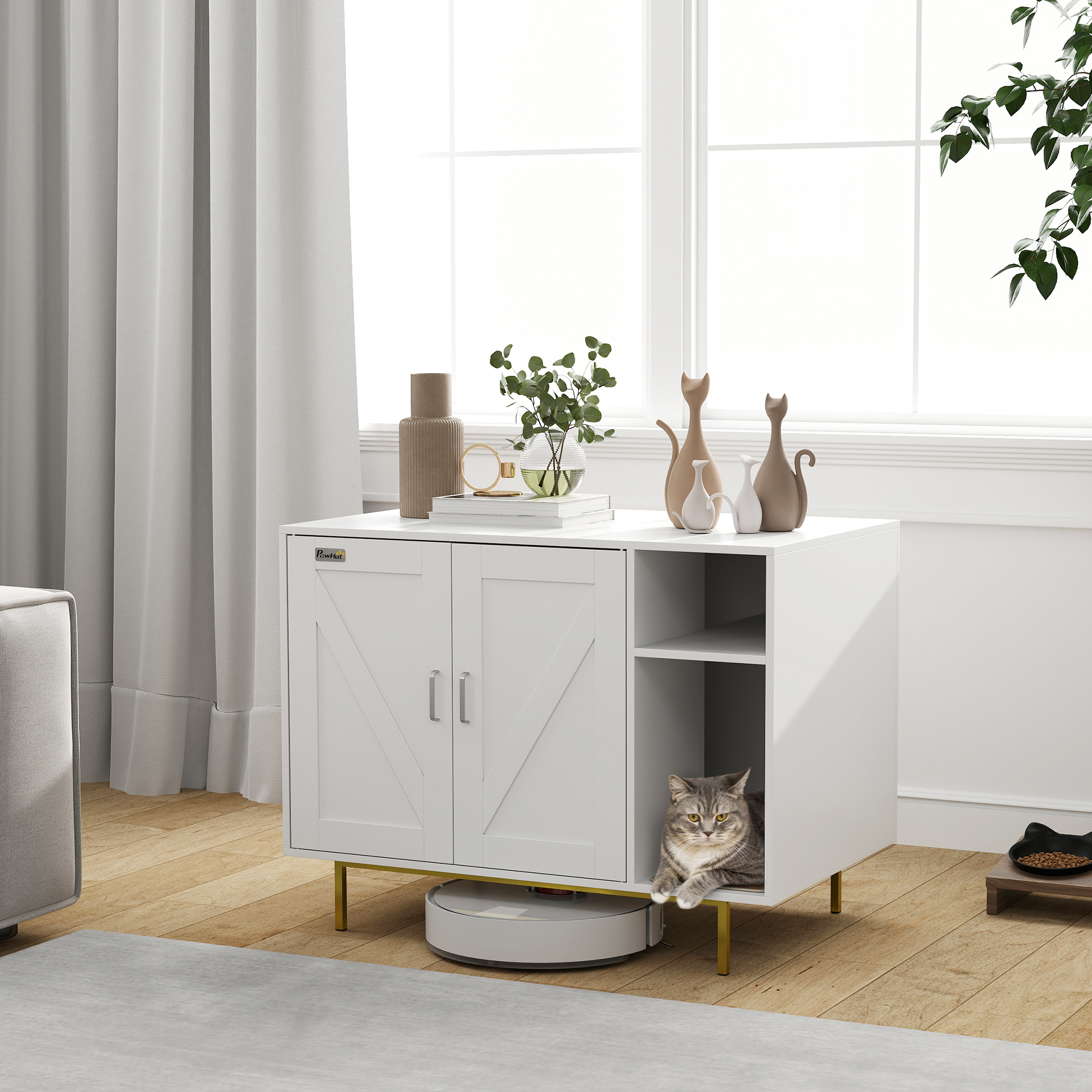 Cat Litter Box Enclosure, Hidden Litter Box with Scratching Pad, Storage, for Living Room, Bedroom, 31.5" x 20" x 24"