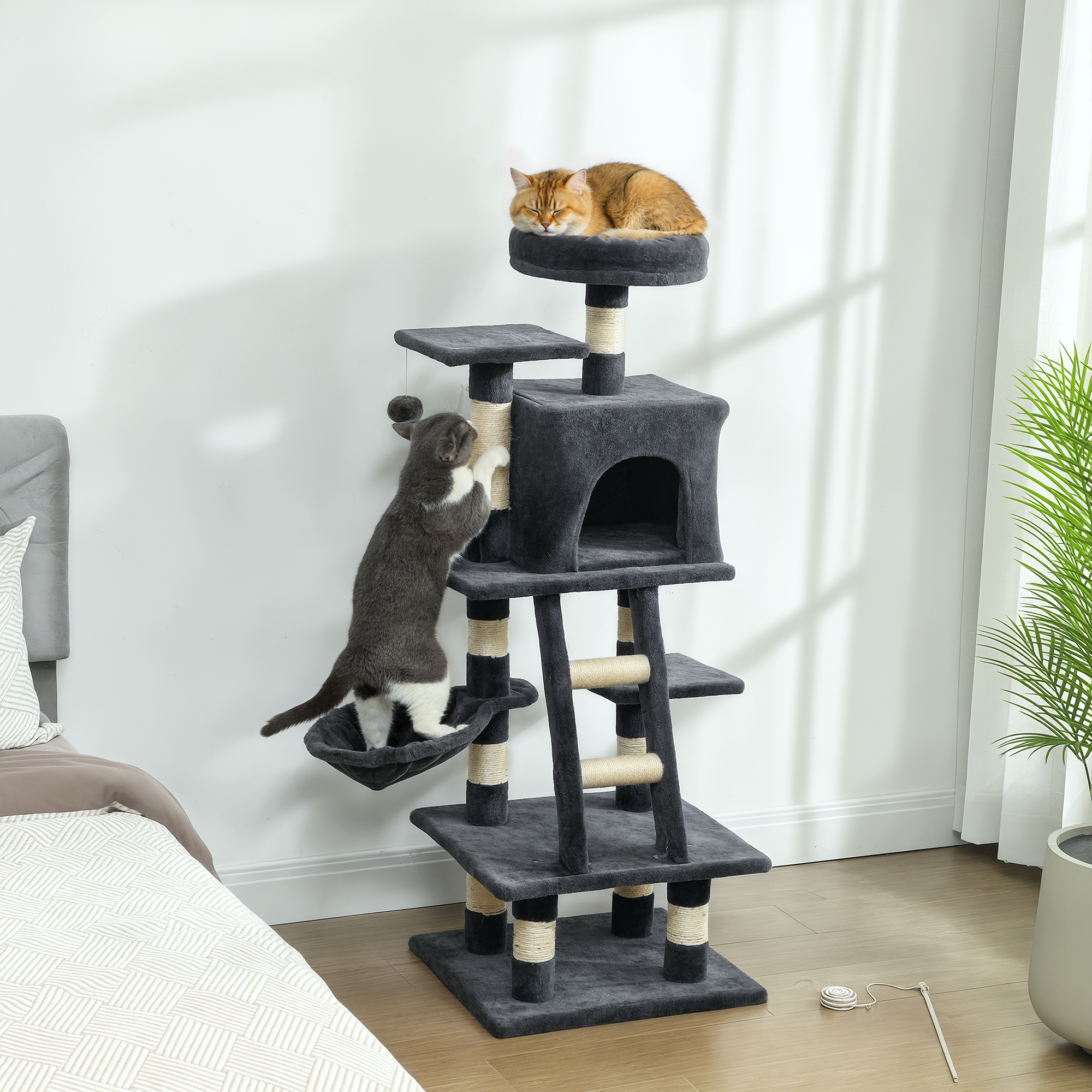 52 Inch Large Cat Tree for Indoor Cats, Dark Grey