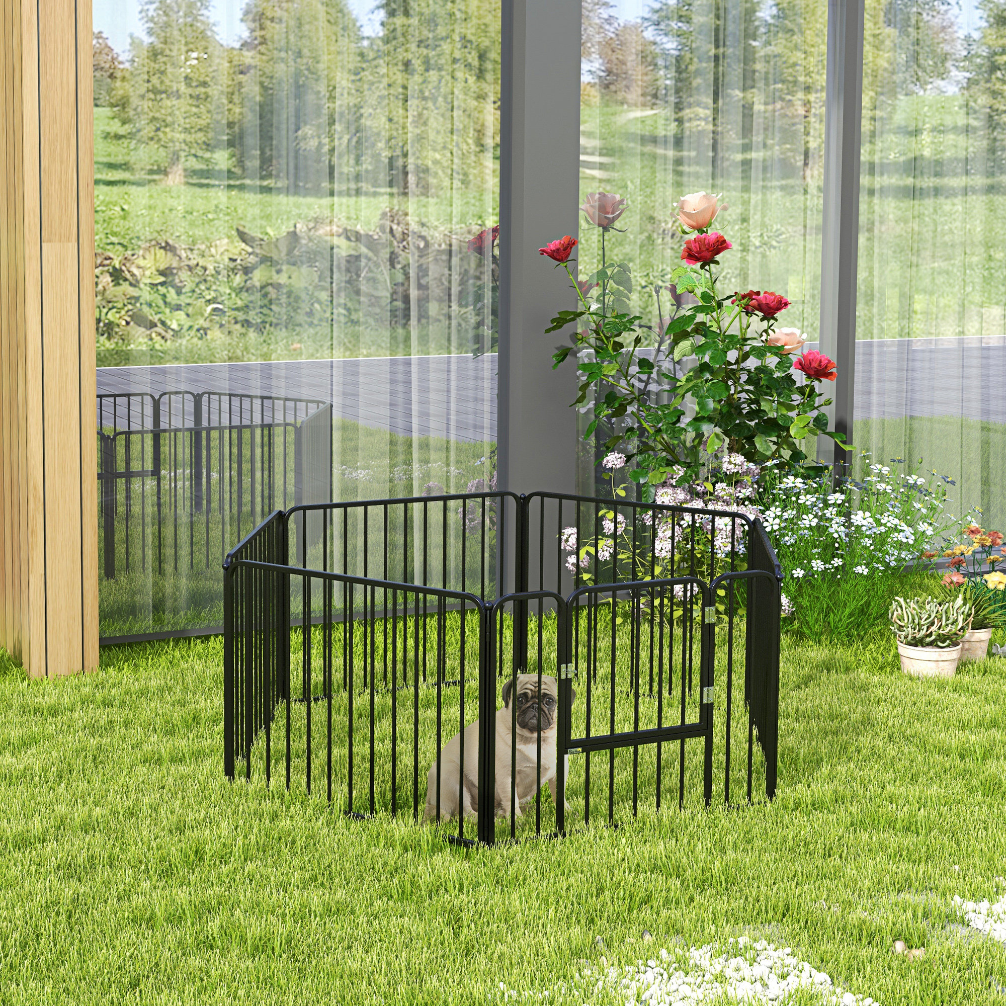 Dog Fence Outdoor 6 Panels 24" Height Indoor Steel Pet Exercise Pen DIY Design for Small Dogs