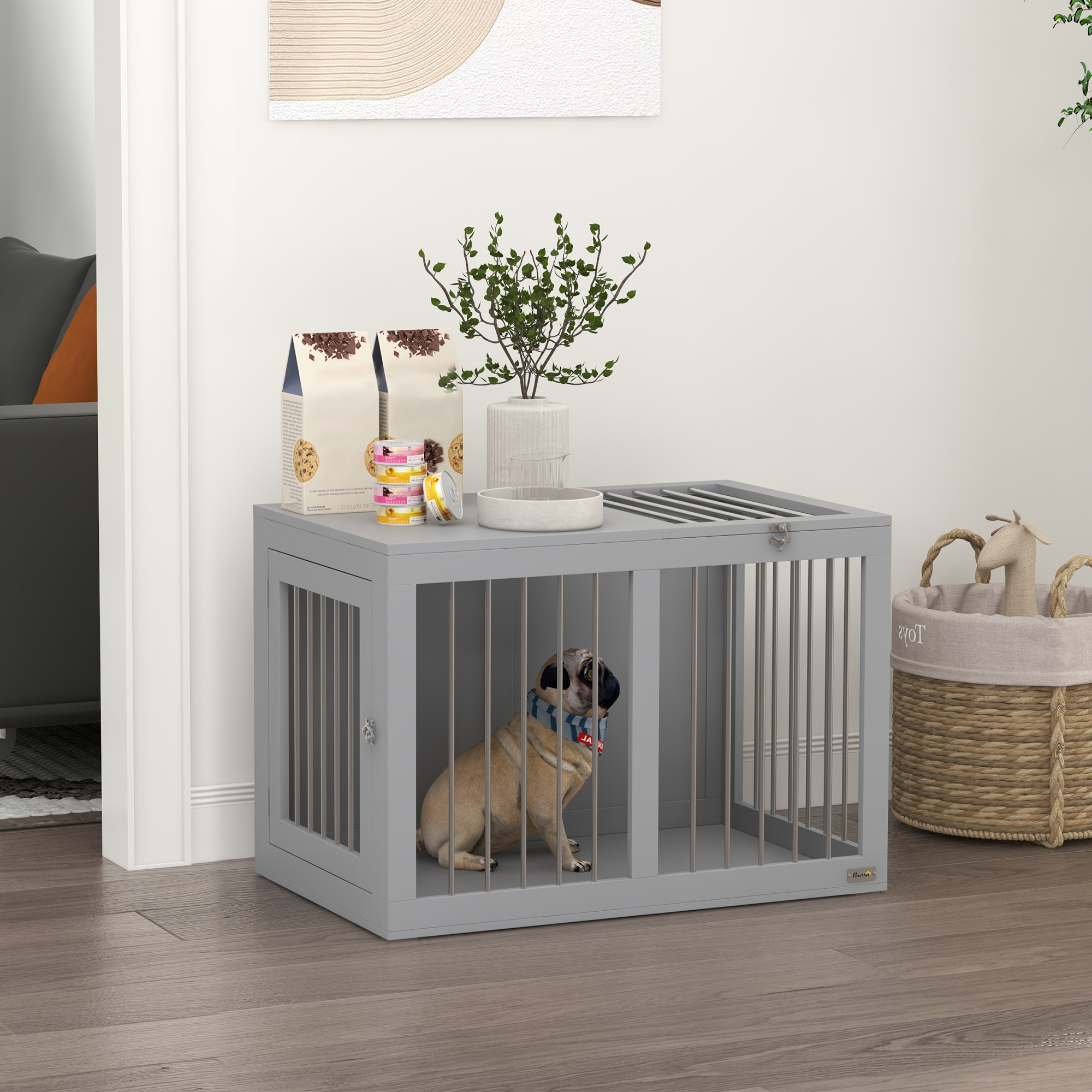 31.5" Dog Crate Furniture with Double Doors, for Medium Dogs, Grey