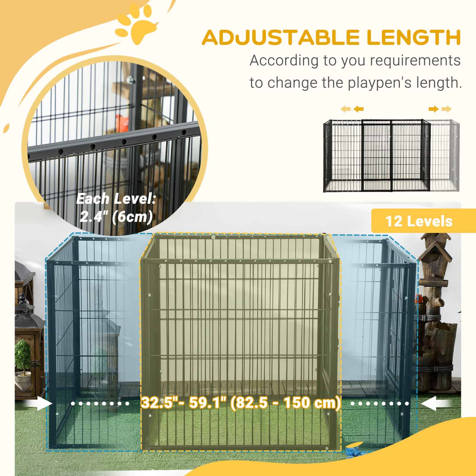 6 Panel 32.5" - 59" x 32" Dog Playpen, Heavy Duty Pet Playpen for Indoor Outdoor, Small and Medium Dogs