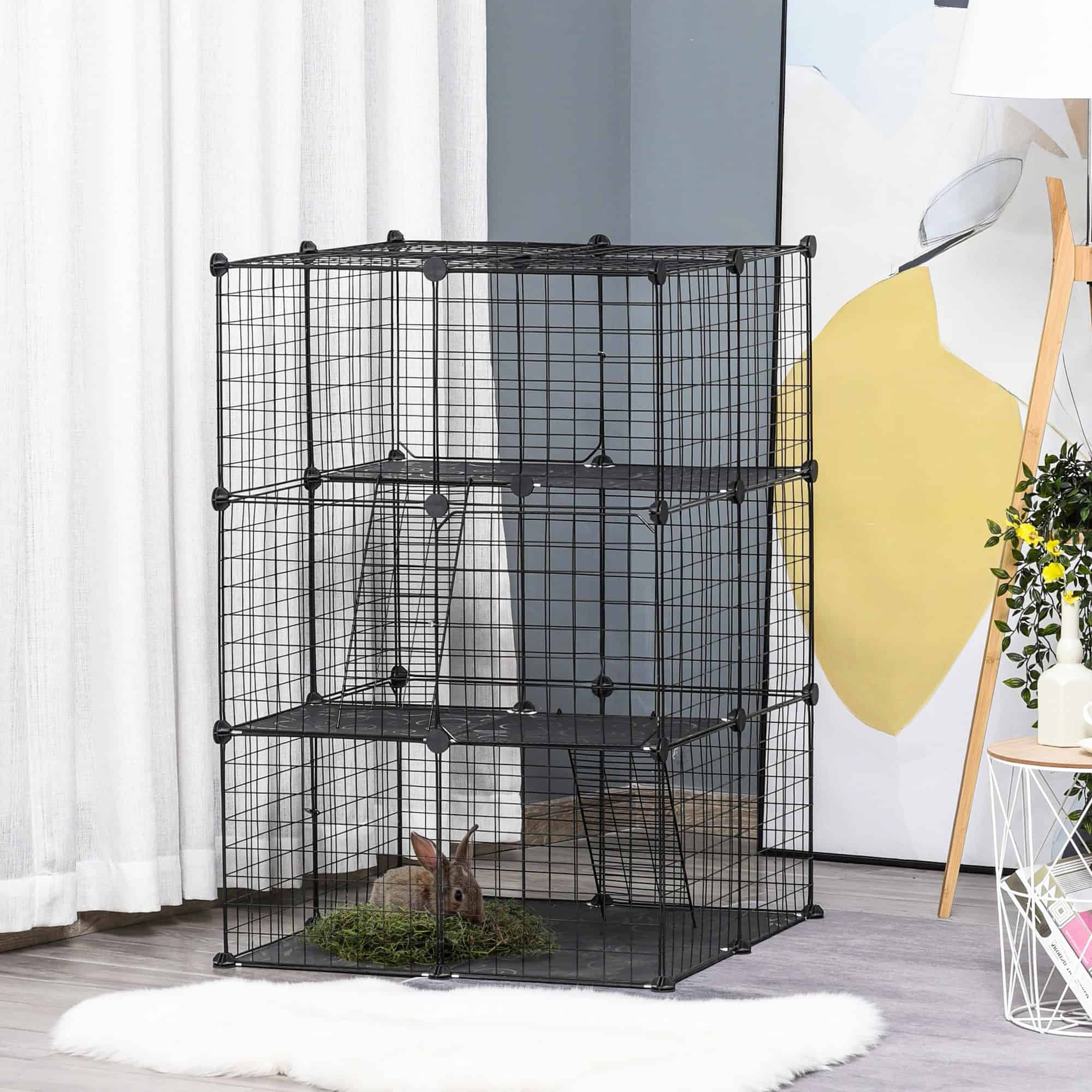 39 Pcs Small Animal Cage Bunny Hutch Portable Metal Wire with Ramps for Kitten Chinchilla, Black - Image 8