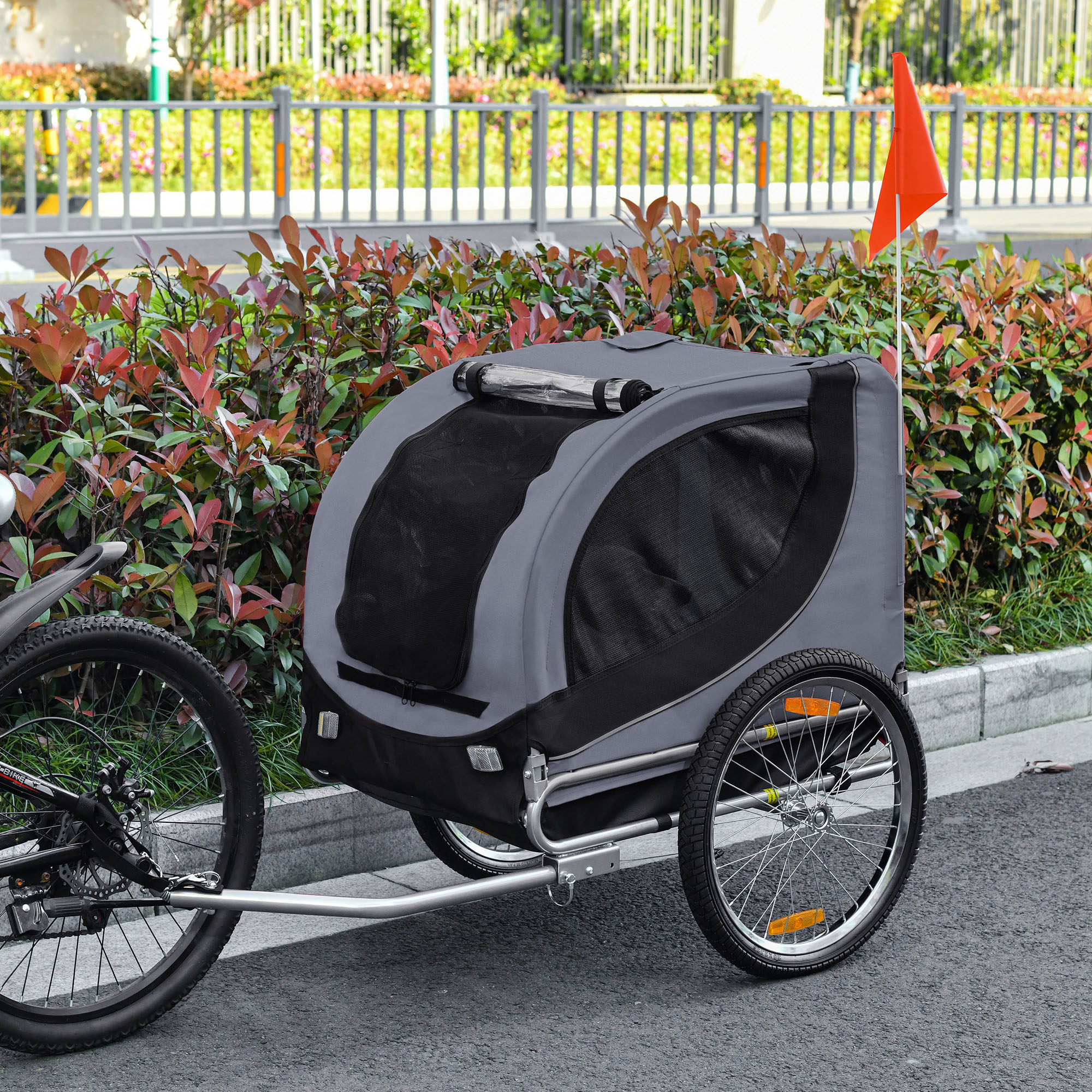 Dog Bike Trailer, Pet Cart, Bicycle Wagon, Travel Cargo, Carrier Attachment with Hitch, Foldable for Travelling, for Small Medium Dogs, Grey
