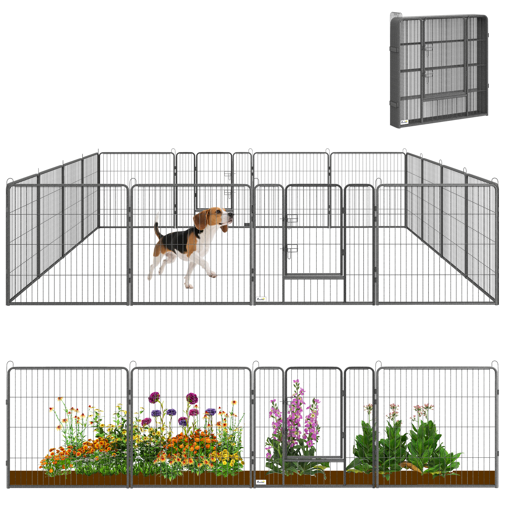 Heavy Duty Pet Playpen, 16 Panels Steel Dog Fence Puppy Exercise Pen with 2 Doors Locking Latch, 31.5" Height