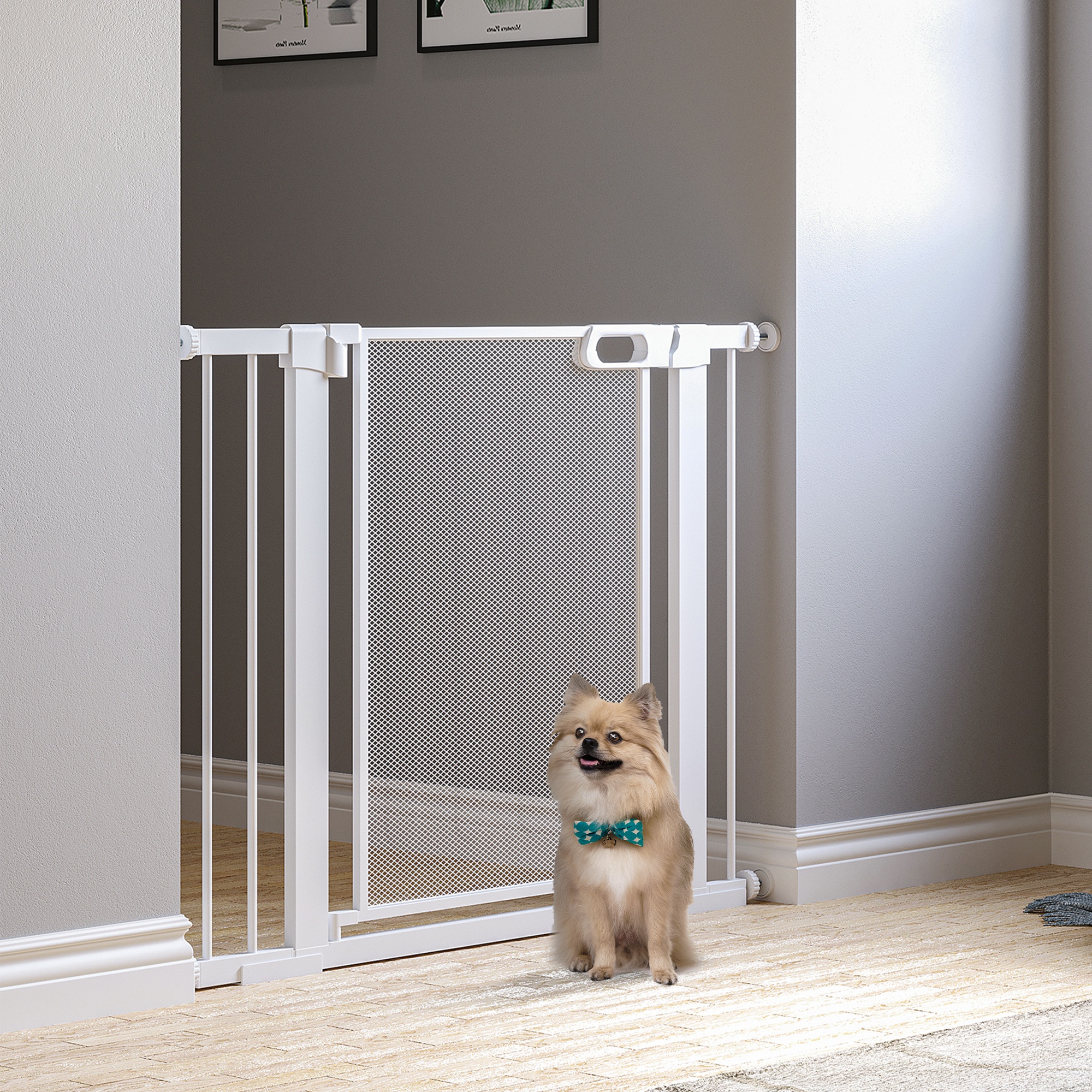 29.5"-40.6" Metal Pet Gate, Dog Gate with Auto Closing Door, Double Locking, for Doorways, Stairs, Hallways, White