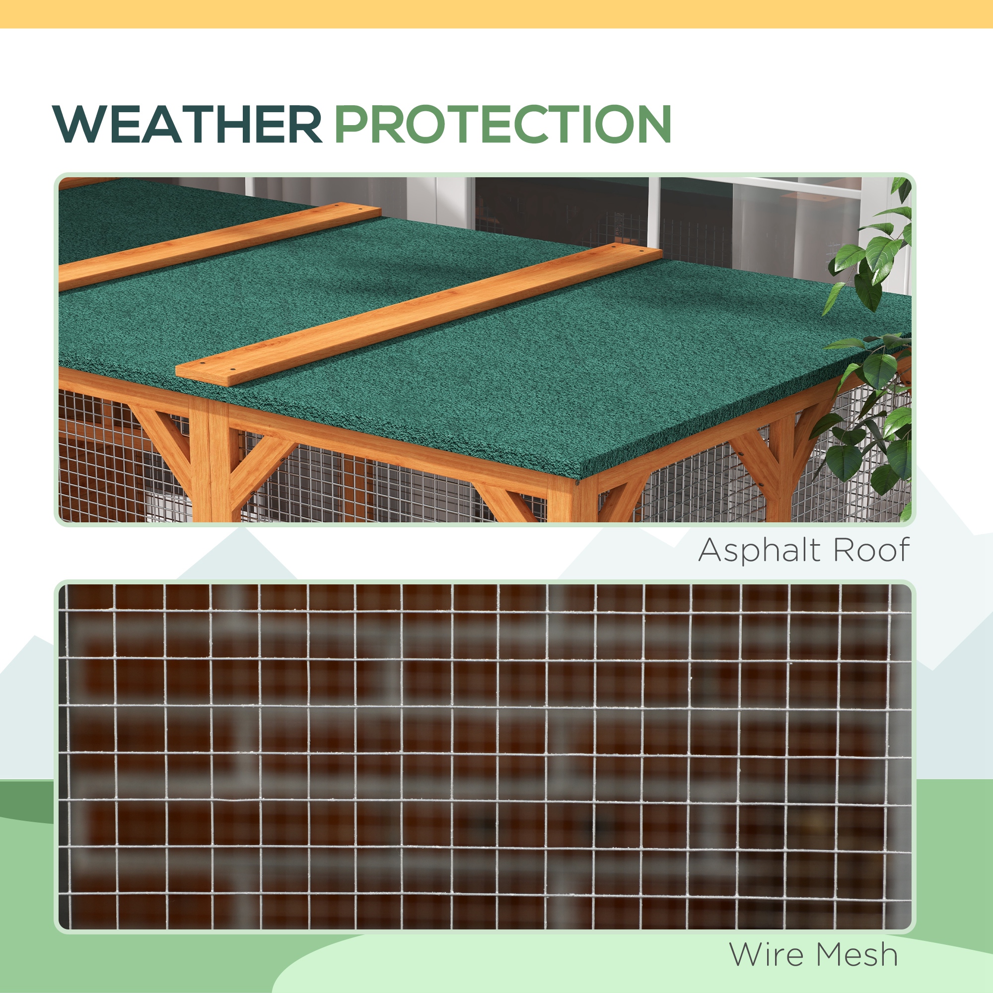 Wooden Cat Catio, 76"L Walk in Outdoor Cat House with Asphalt Roof, Platforms, Lockable Doors for 2-3 Cats, Orange