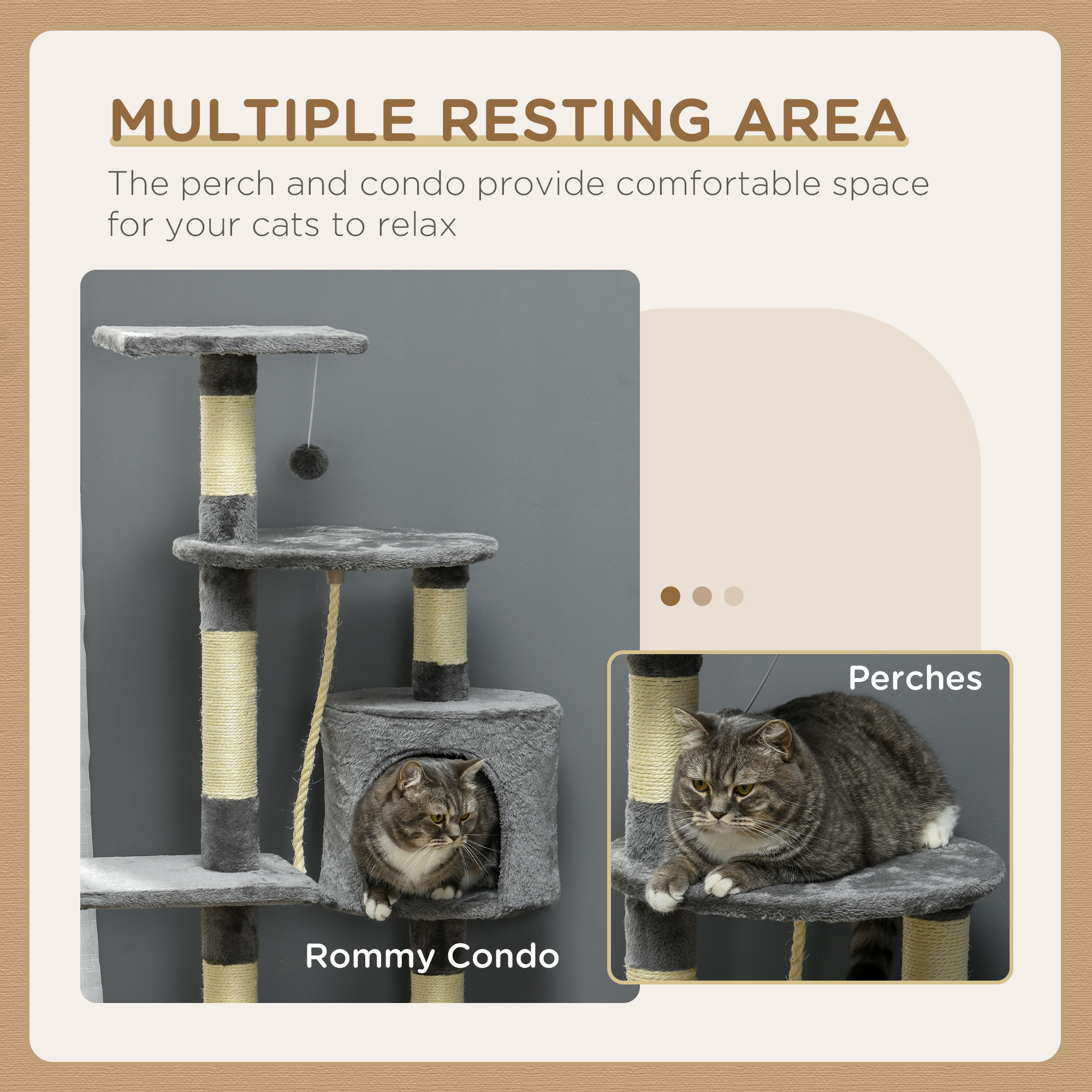 46Inch Scratching Cat Tree, Multi Level Cat Tower for Large Cats Adult with Toys and Condo, Grey - Image 6