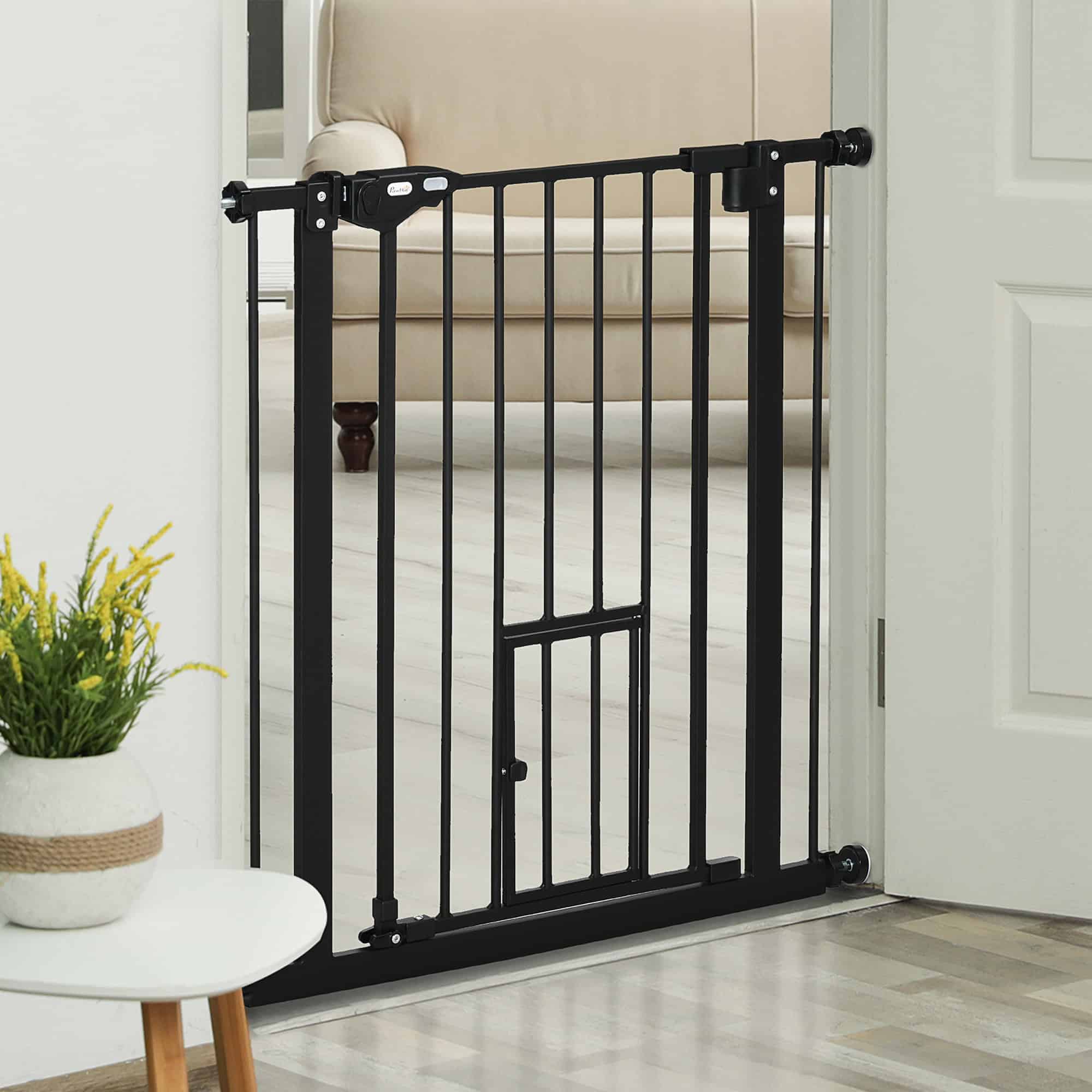 Retractable Gate Extra Wide Press-Mounted with Cat Door, Auto Closing Pet Gate for Stair, Hallway, 29-32 Inch - Image 8
