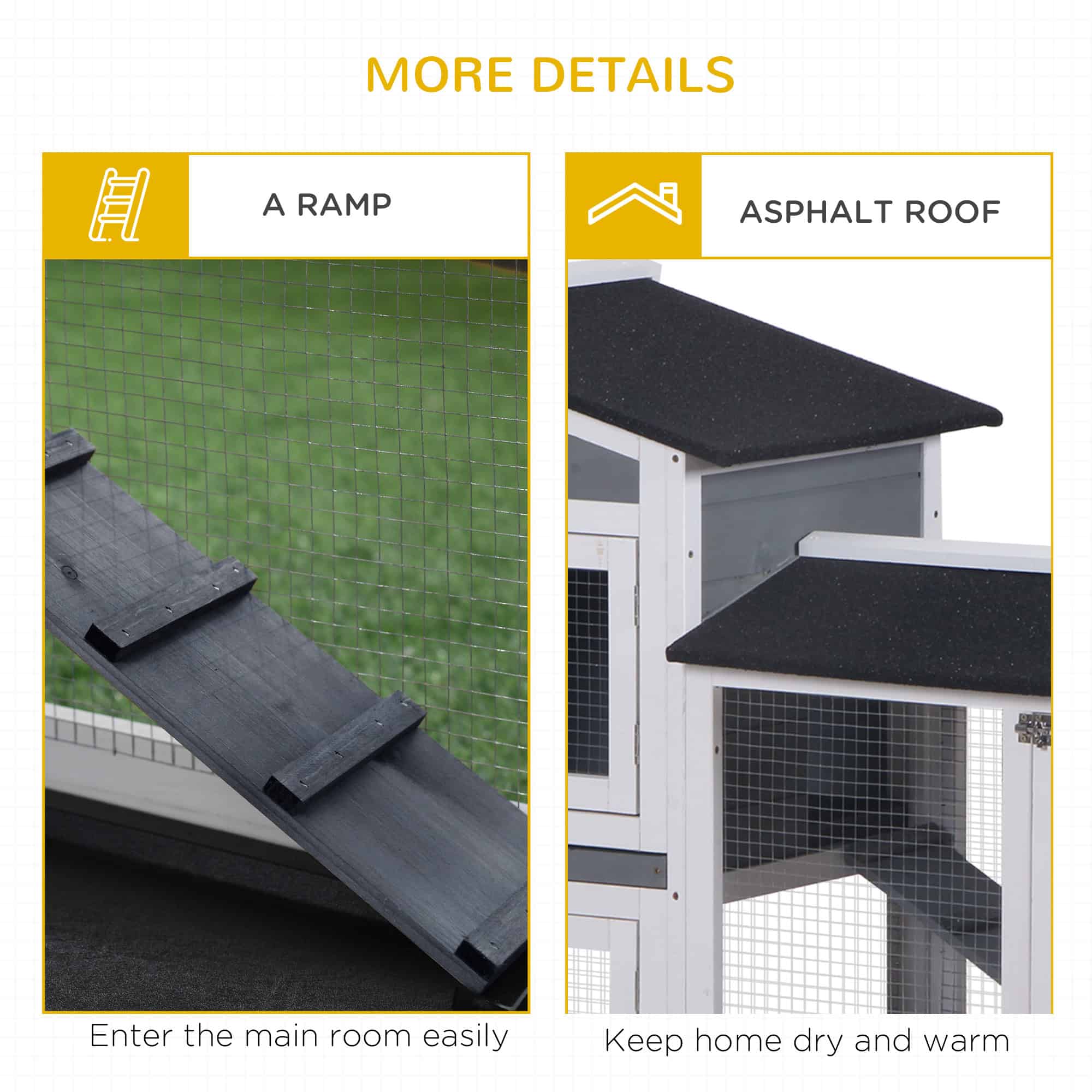 2-tier Wooden Rabbit Hutch w/ Ramp and Outdoor Run, Grey - Image 7