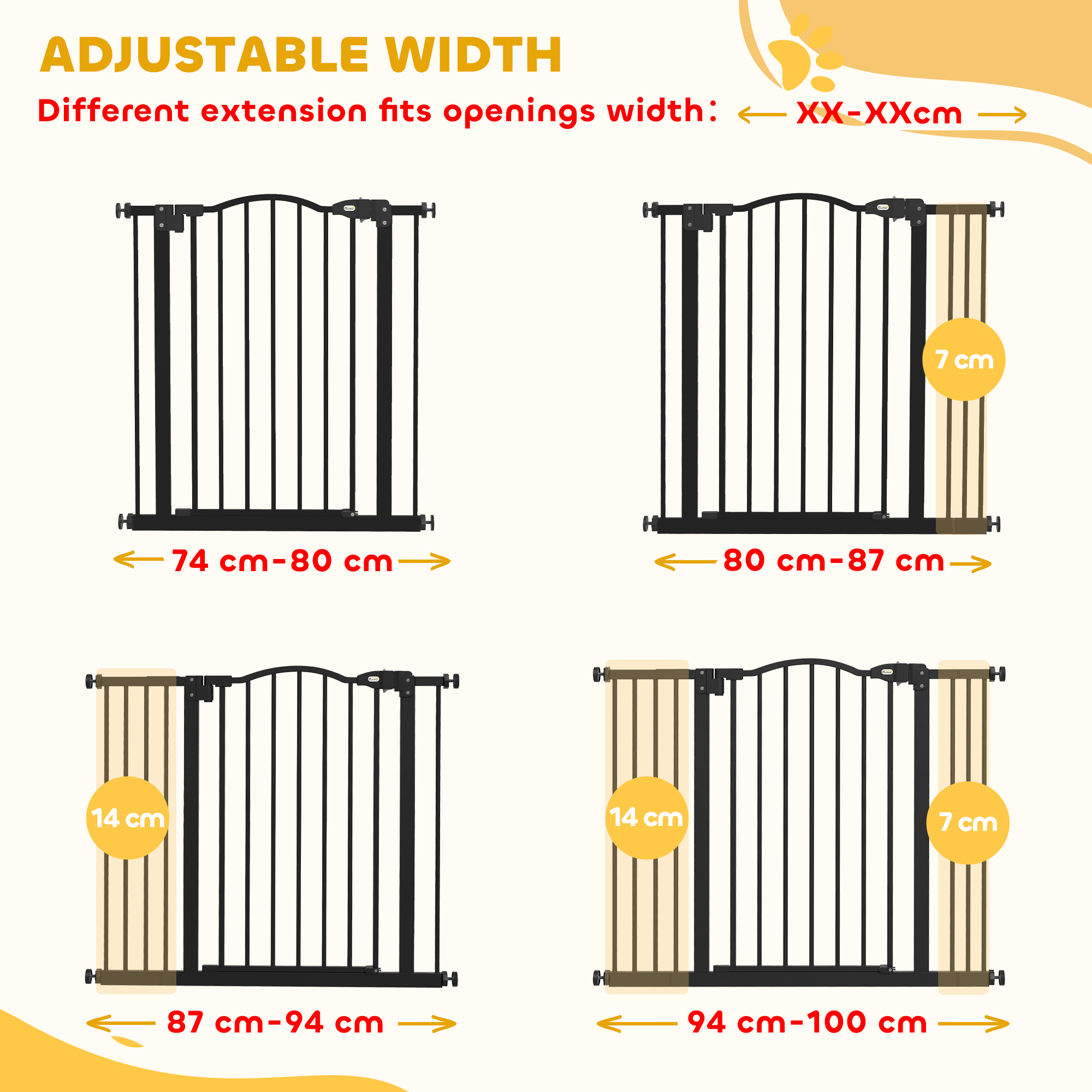 Extra Tall Dog Gate with Door, Pressure Fit, Auto Close, Double Locking for Doorways Hallways Stairs, 29"-39", Black