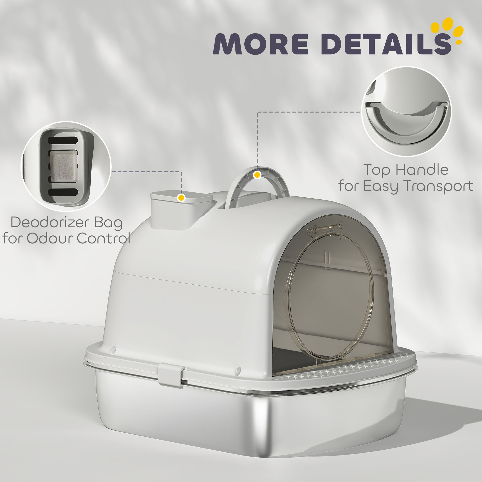 Enclosed Stainless Steel Litter Box, Metal Cat Litter Box with Scoop, Deodorizer Bag, Handle, Easy to Clean