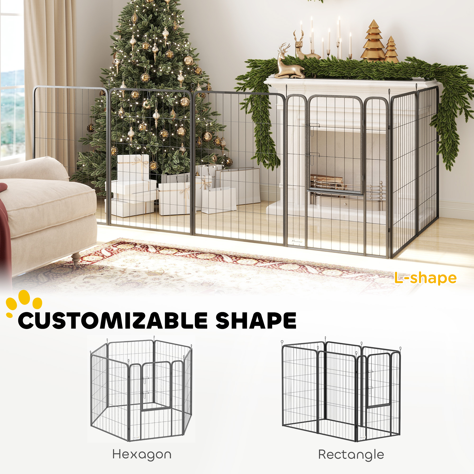 6 Panels Heavy Duty Dog Playpen Outdoor Indoor with Door & Strap, 39" Height Portable & Foldable Pet Playpen
