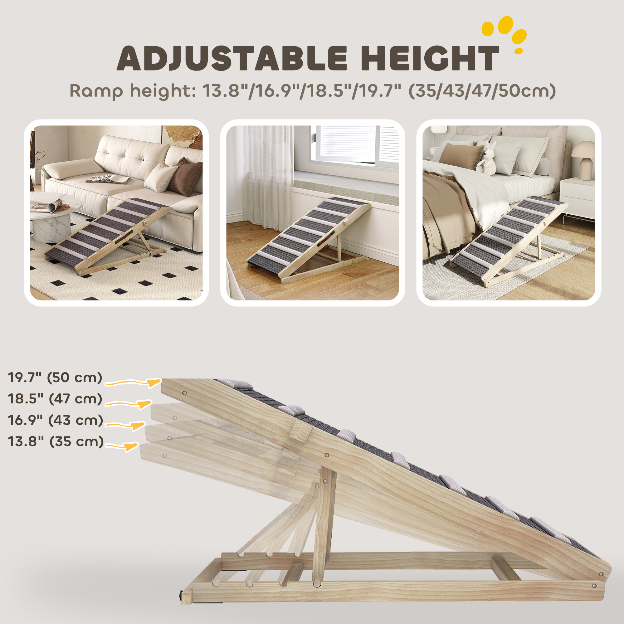 Dog Ramp for Couch, Foldable Pet Ramp for Small to Large Dog, 4 Adjustable Height from 14" to 20"
