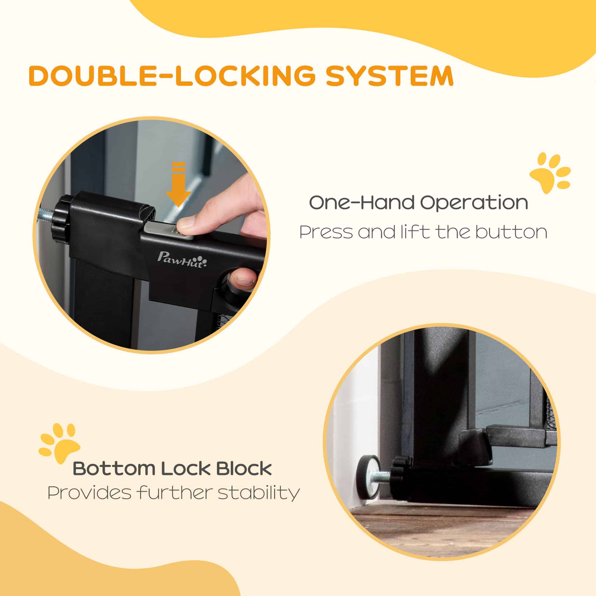 29.5"-40.6" Metal Pet Gate, Dog Gate with Auto Closing Door, Double Locking, for Doorways, Stairs, Hallways, Black