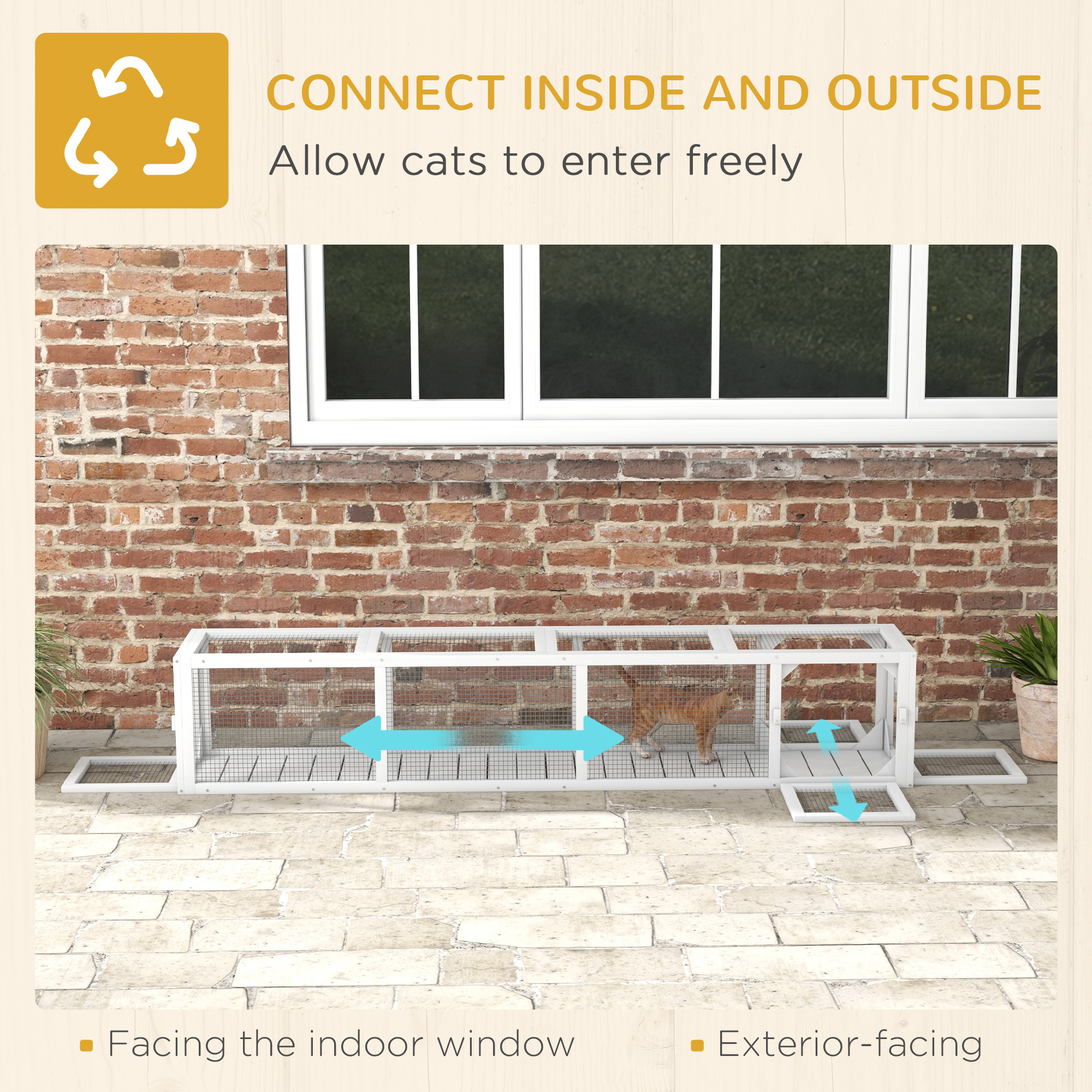 79" Long Cat Tunnel, Cat shelter L- Shape with Extendable Design, Cat Enclosure for Indoor/Outdoor Use, White