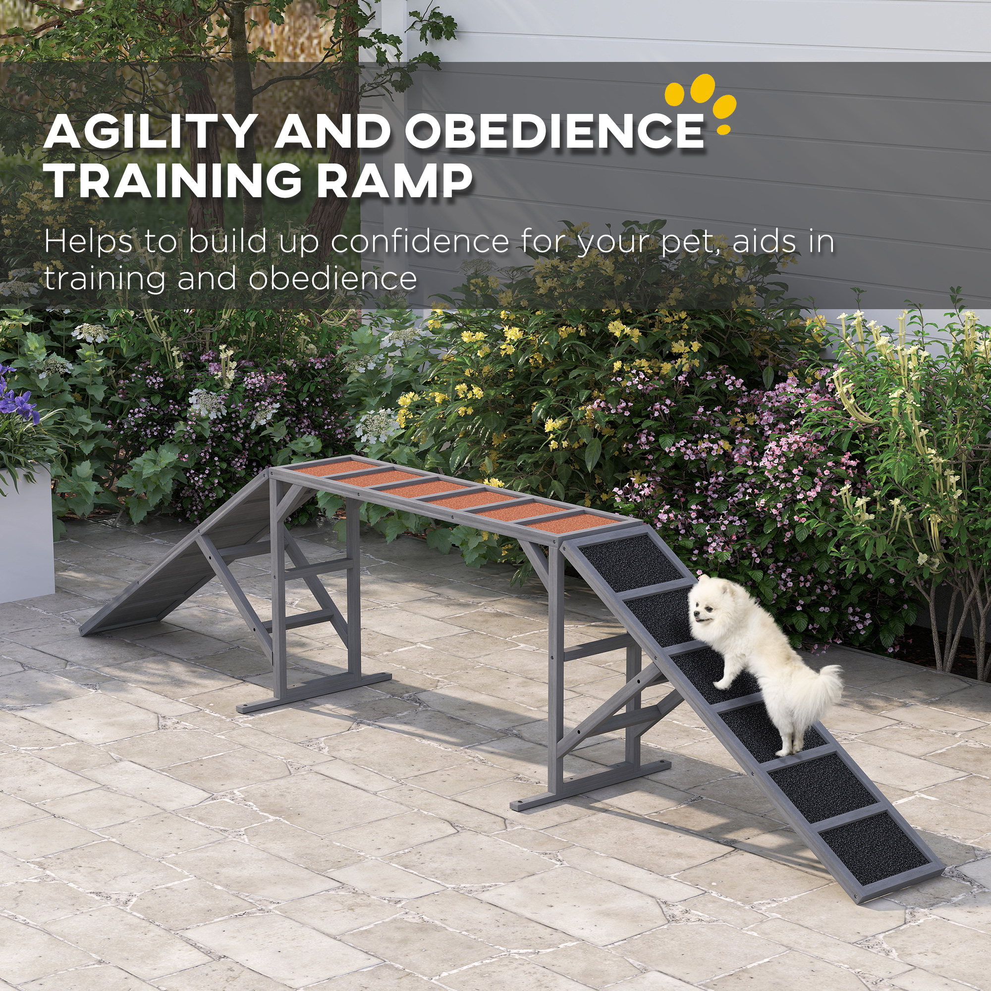 Dog Agility Equipment Ramp with Safety Bar, Non-slip Surface, for Walk and Pause Training, Gray - Image 4