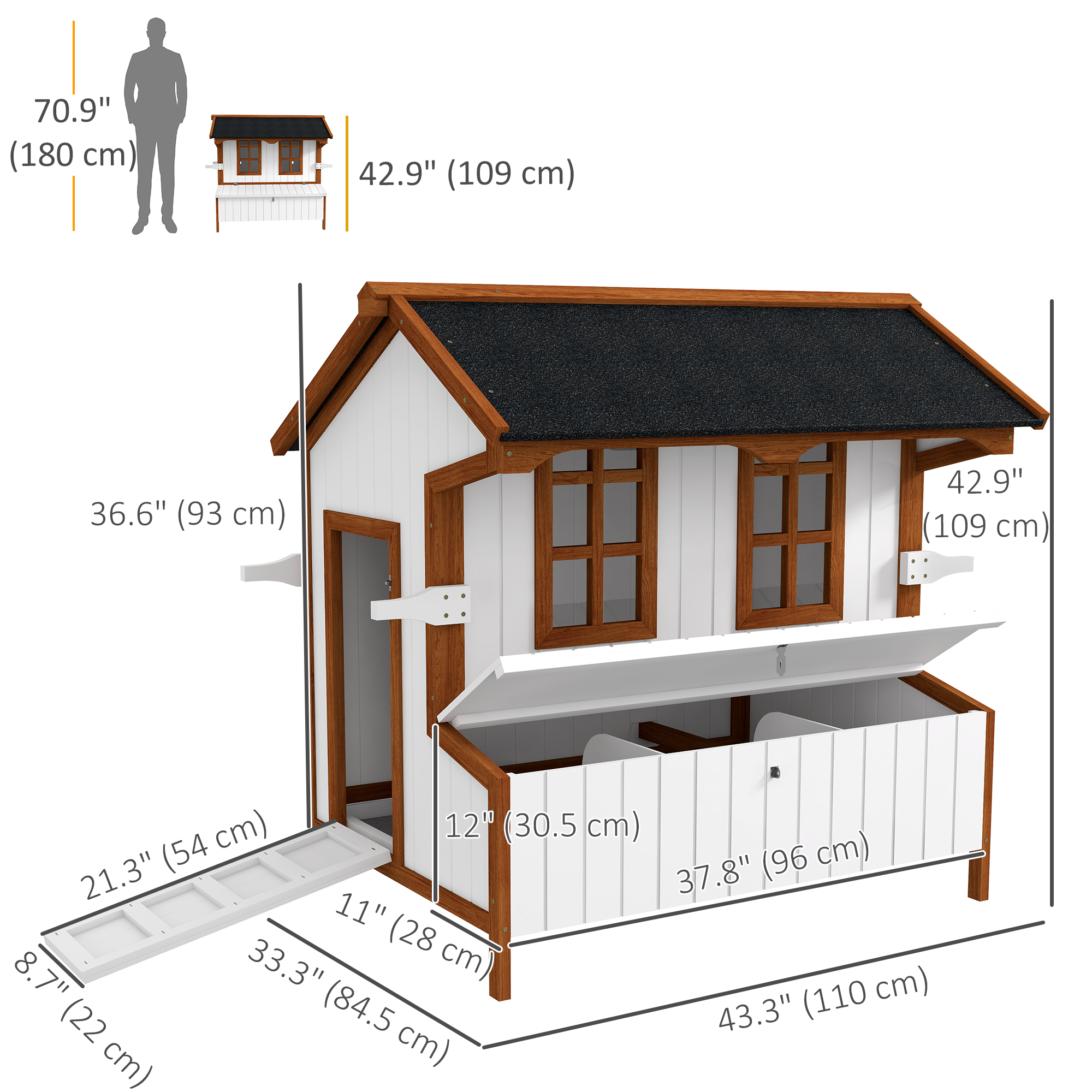 47" Wooden Chicken House with Nesting Box, Slide-out Tray, Ramp, Easy Movable Chicken Coop, White