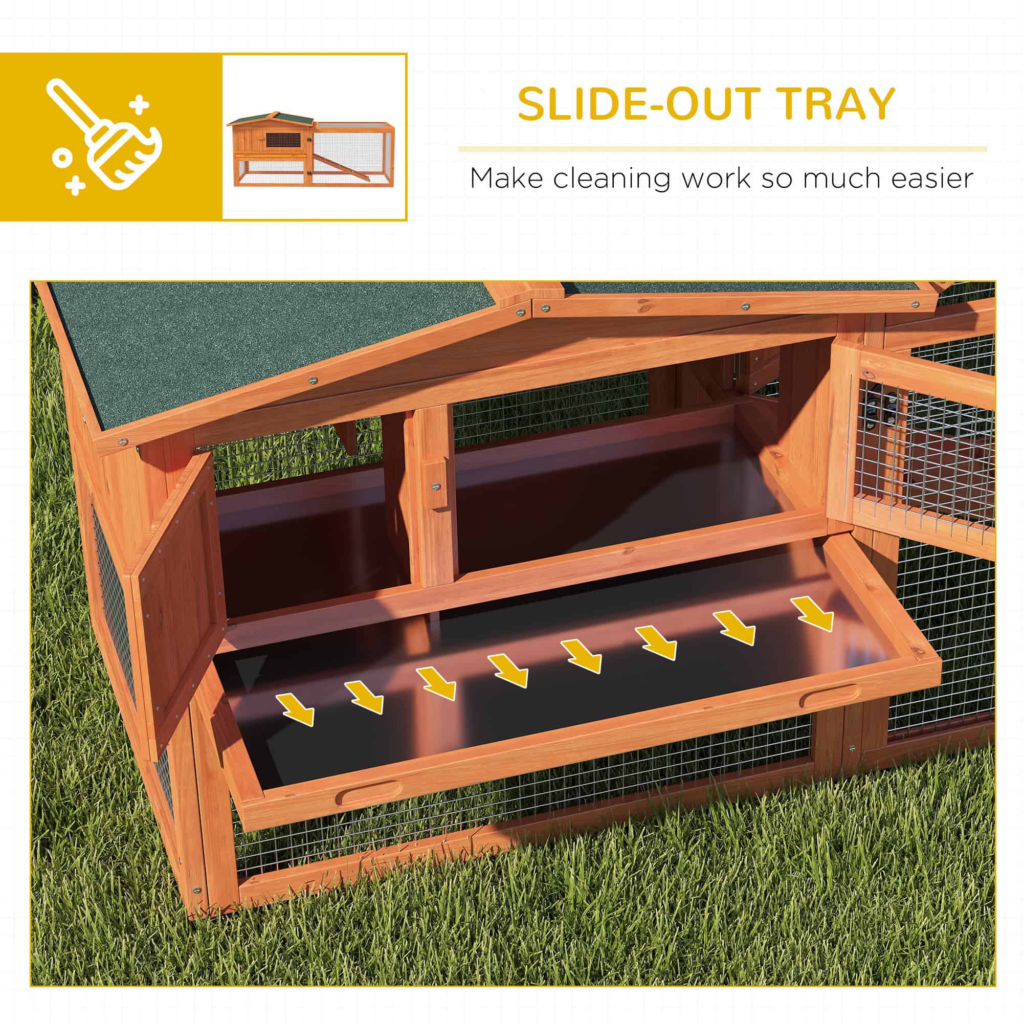 Wooden Rabbit Hutch Guinea Pig House with Removable Tray, Openable Roof, Trough, Run for Tortoises and Ferrets, Orange