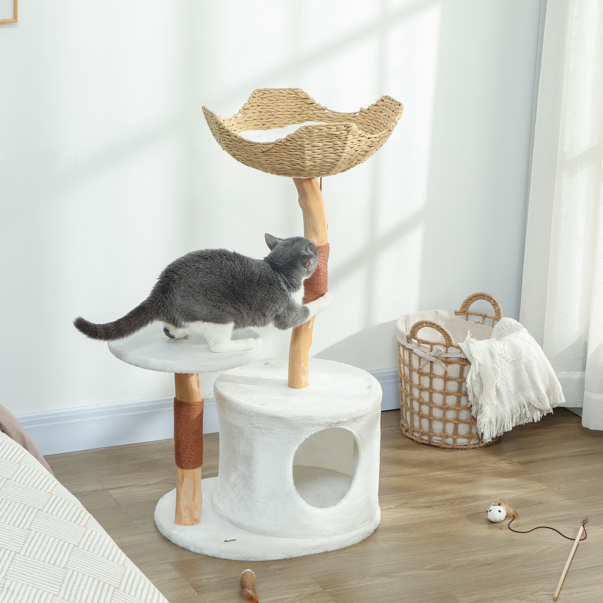 40" Real Wood Cat Tree, Cat Tower for Indoor Large Adult Cats with Scratching Posts, Condo, Perch, Washable Cushion