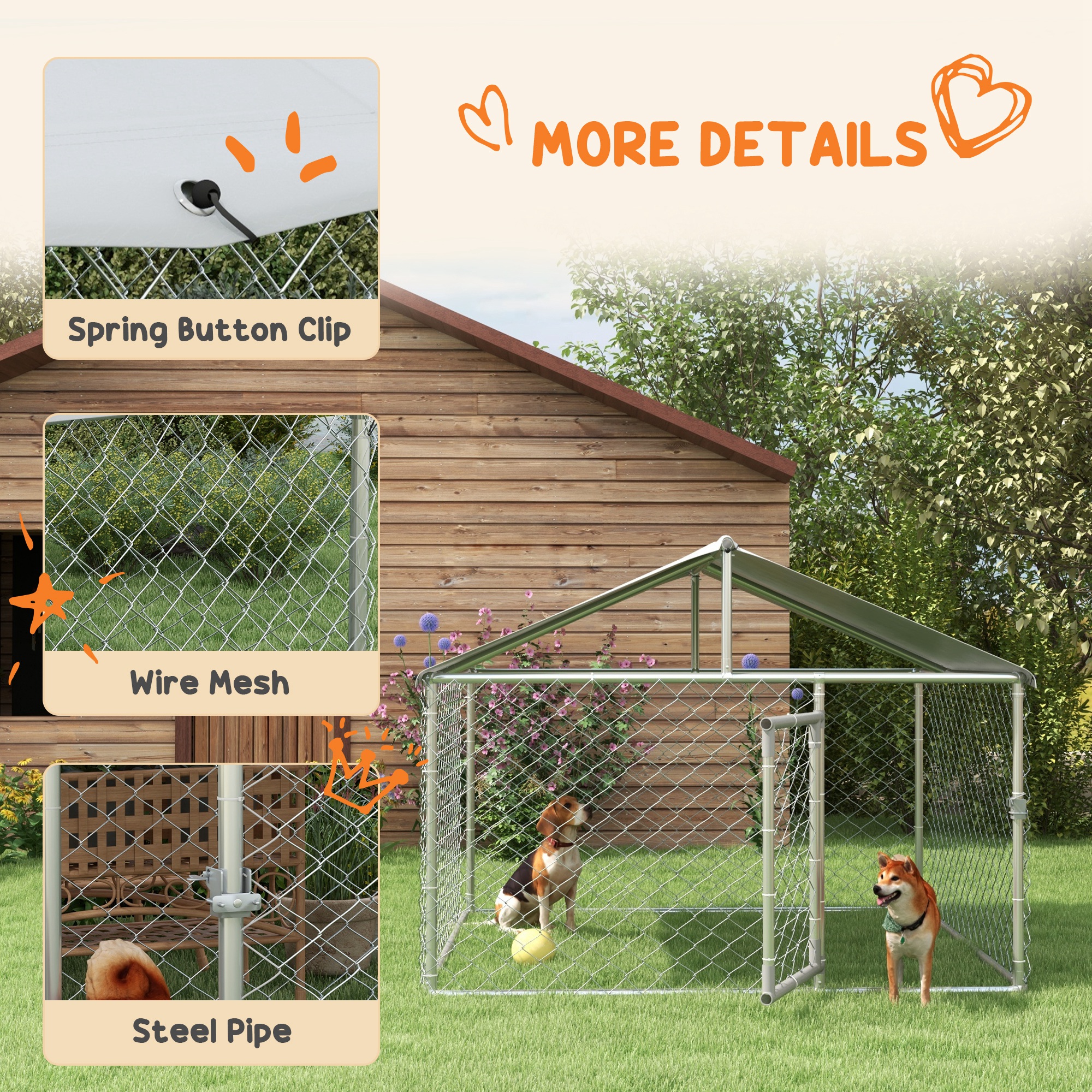 6.6' x 6.6' x 4.9' Outdoor Dog Kennel Heavy Duty Galvanized Steel Chain Link with UV-resistant Roof, Silver