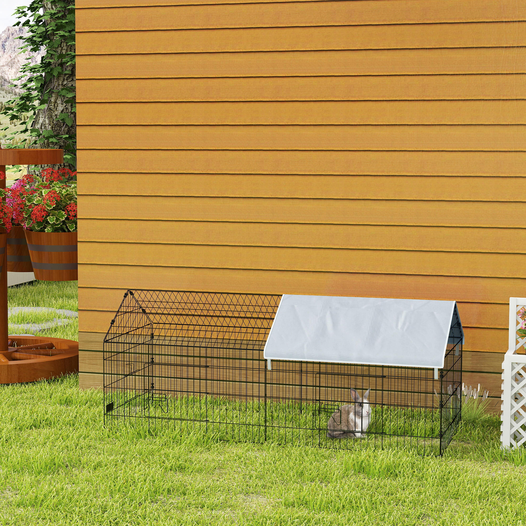 73" Small Animal Cage with Roof, Indoor/Outdoor Use, for Chicken, Rabbits, Chinchillas, Silver - Image 8