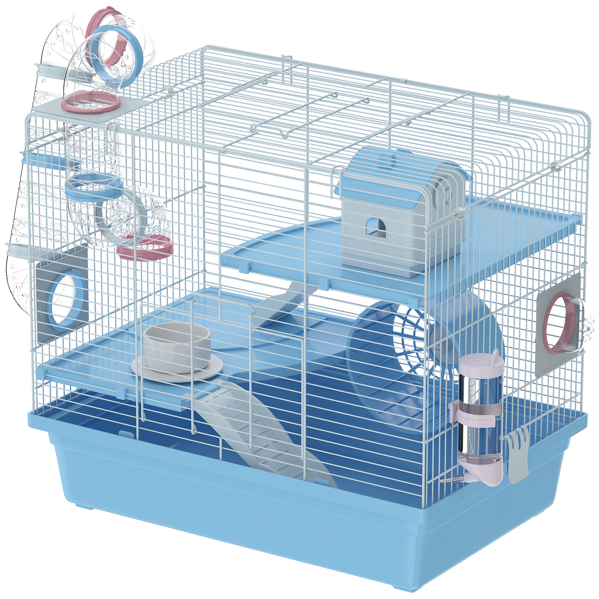 Hamster Cage, 3-Tier Small Animal Cage with Excerise Wheel, Food Bowl, Water Bottle, House, Tunnels, Ramps