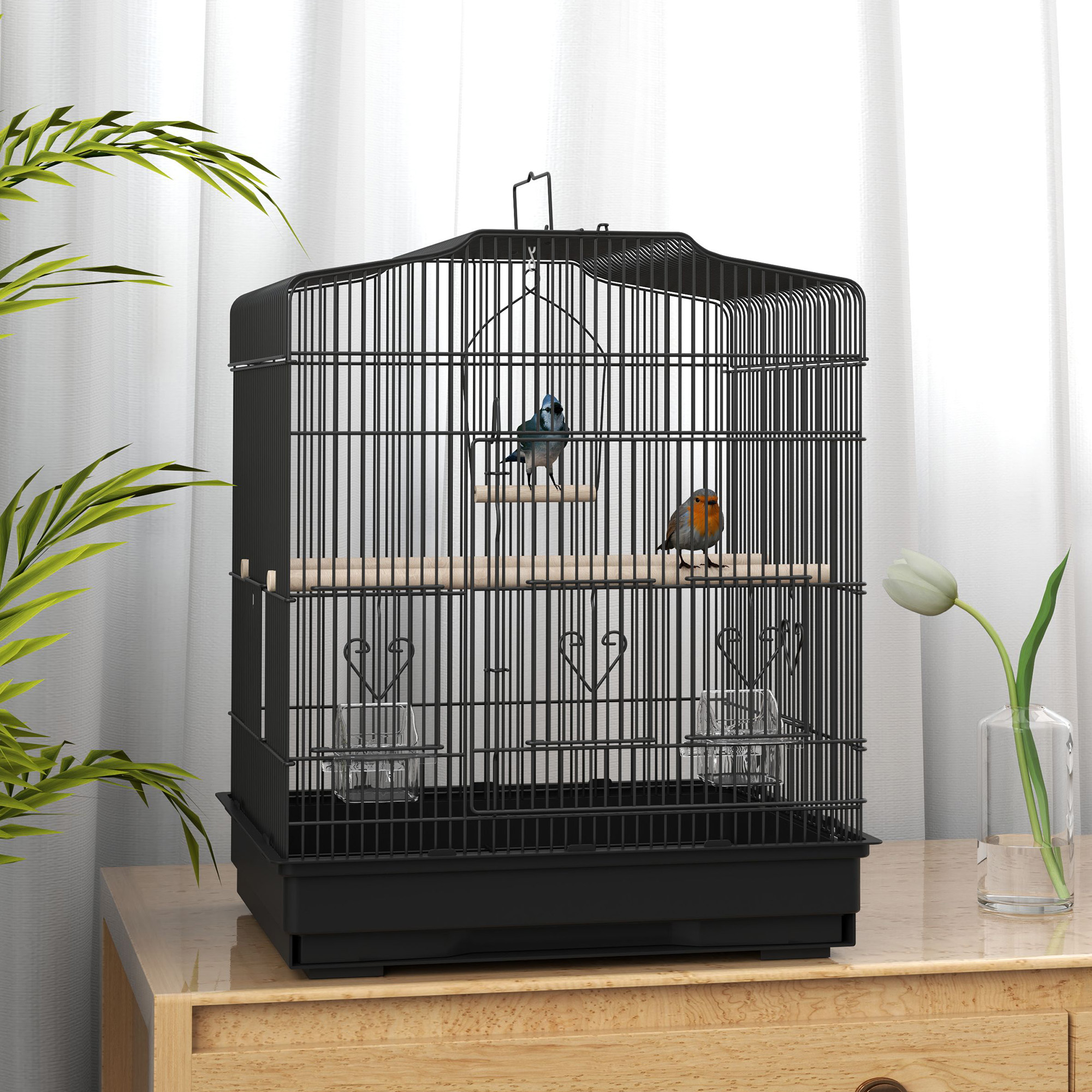 23" Bird Cage, Finches Canaries, Parrot Cage with Doors Perches, 2 Feeder Pet Supplies, Black - Image 8