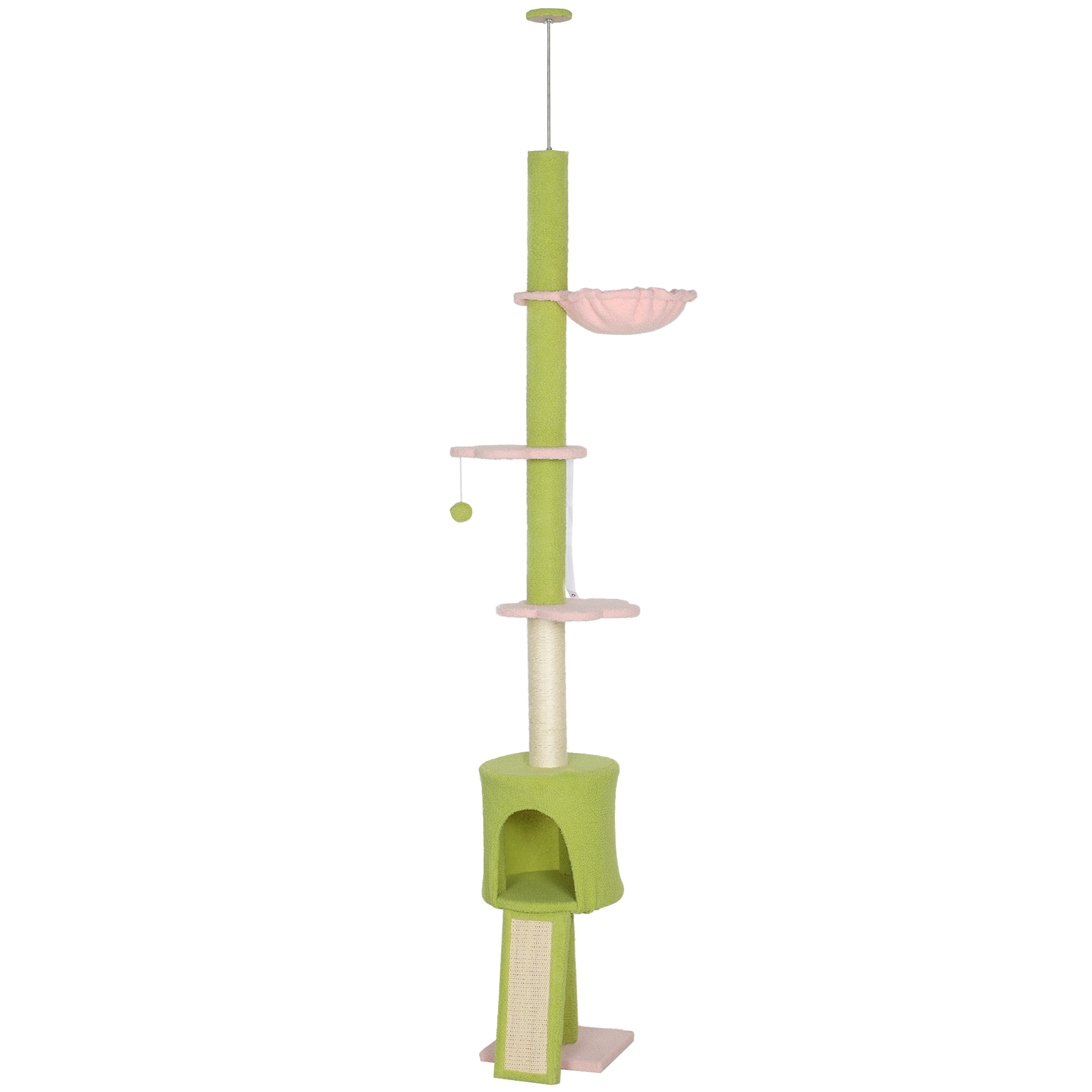 87"-94.5" Floor to Ceiling Cat Tree with Sisal Scratching Post, Condo, Hammock, Ramp, Perches, Green