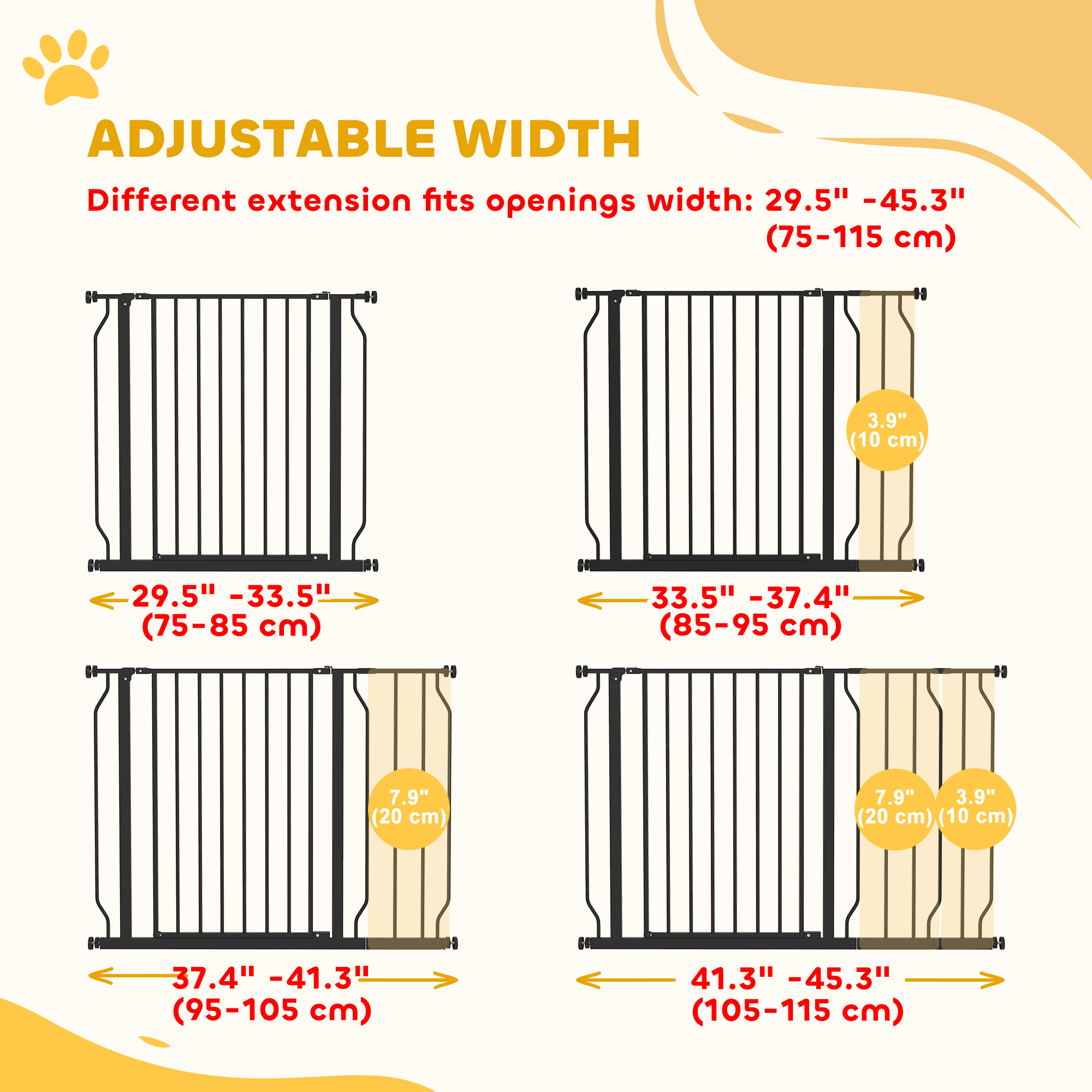 30"- 45" Easy Install Pet Gate w/ Door & Double Locking System, Extra Wide Dog Gate for Stairs, Hallways, Black