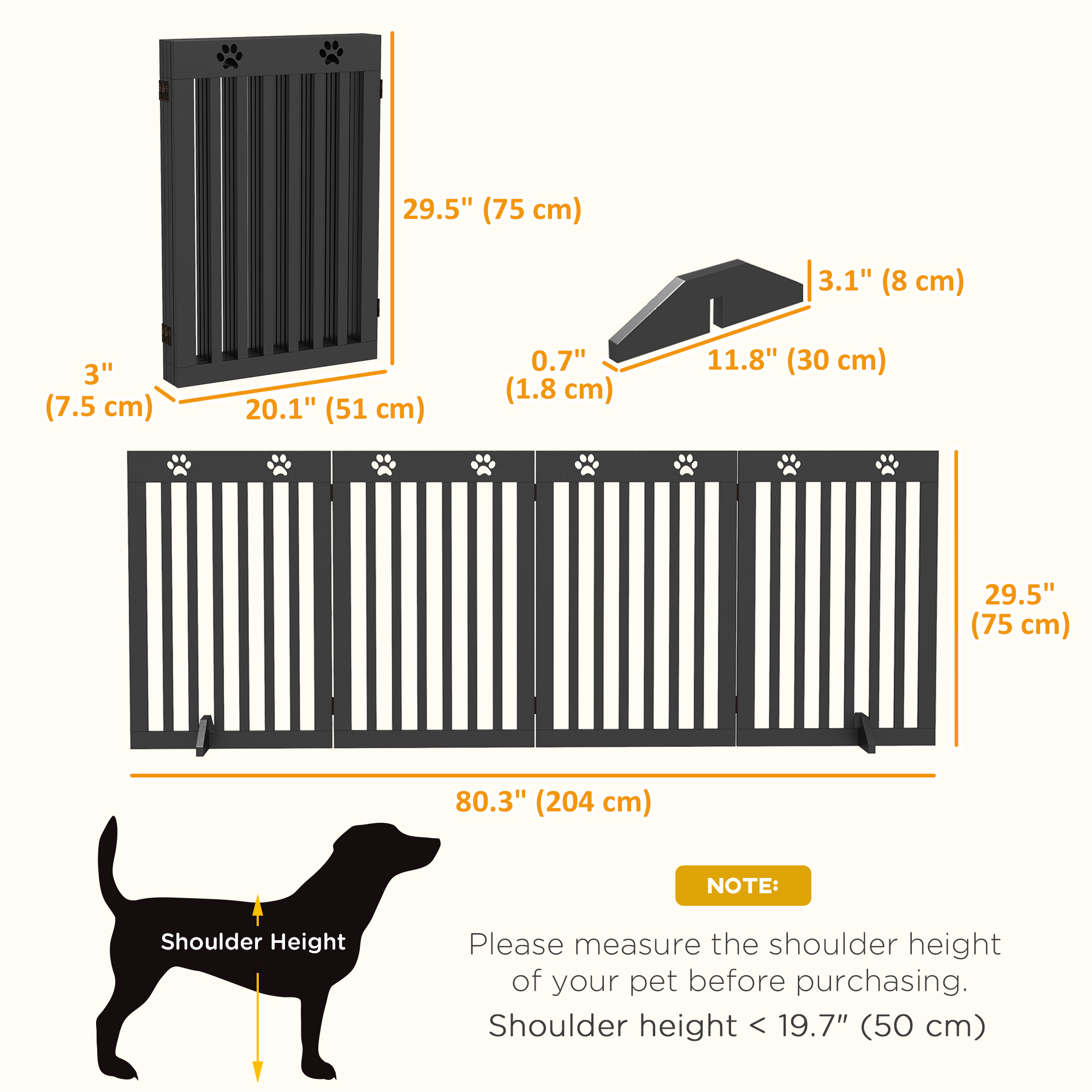 80" Extra Wide Freestanding Pet Gate with Support Feet, Black