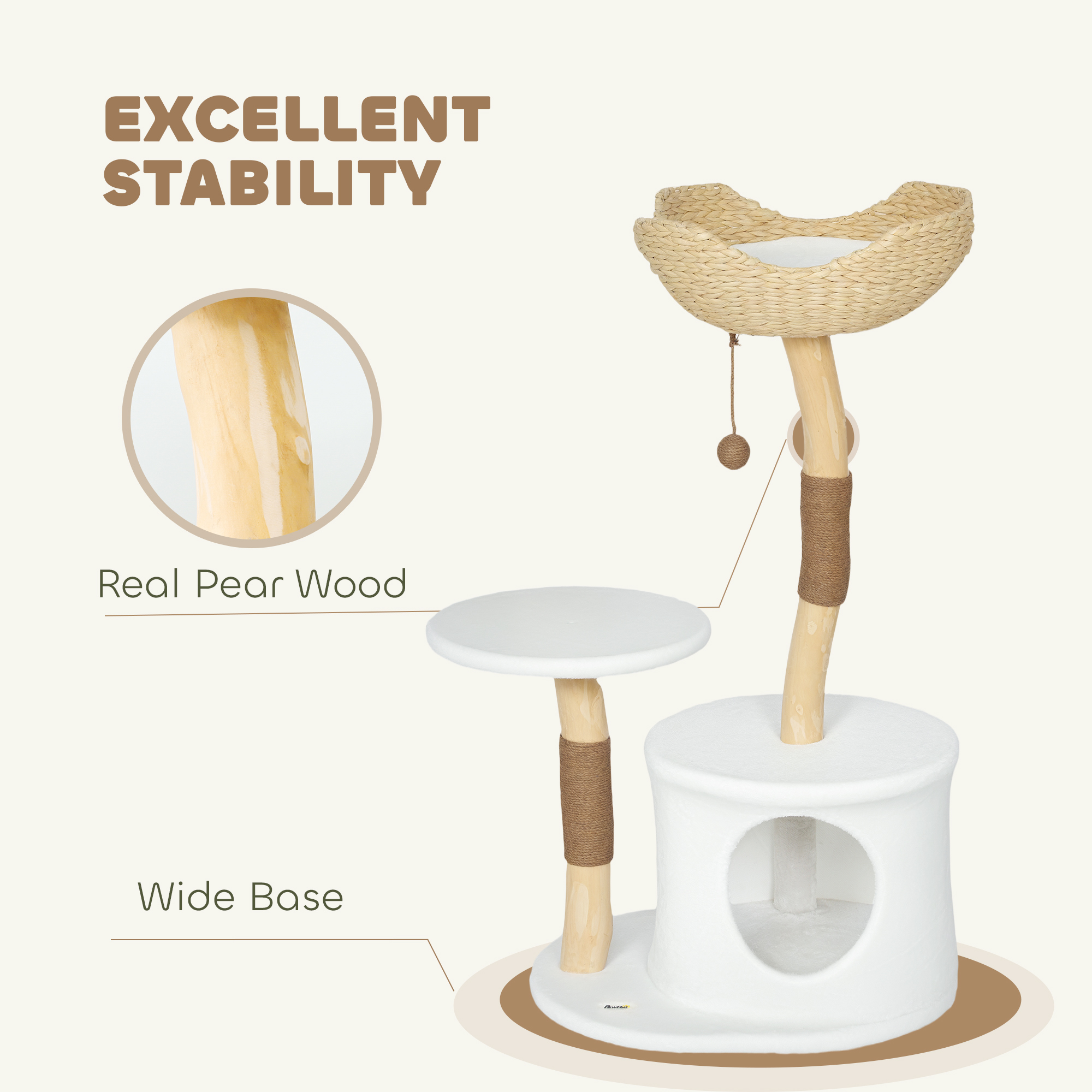 40" Real Wood Cat Tree, Cat Tower for Indoor Large Adult Cats with Scratching Posts, Condo, Perch, Washable Cushion