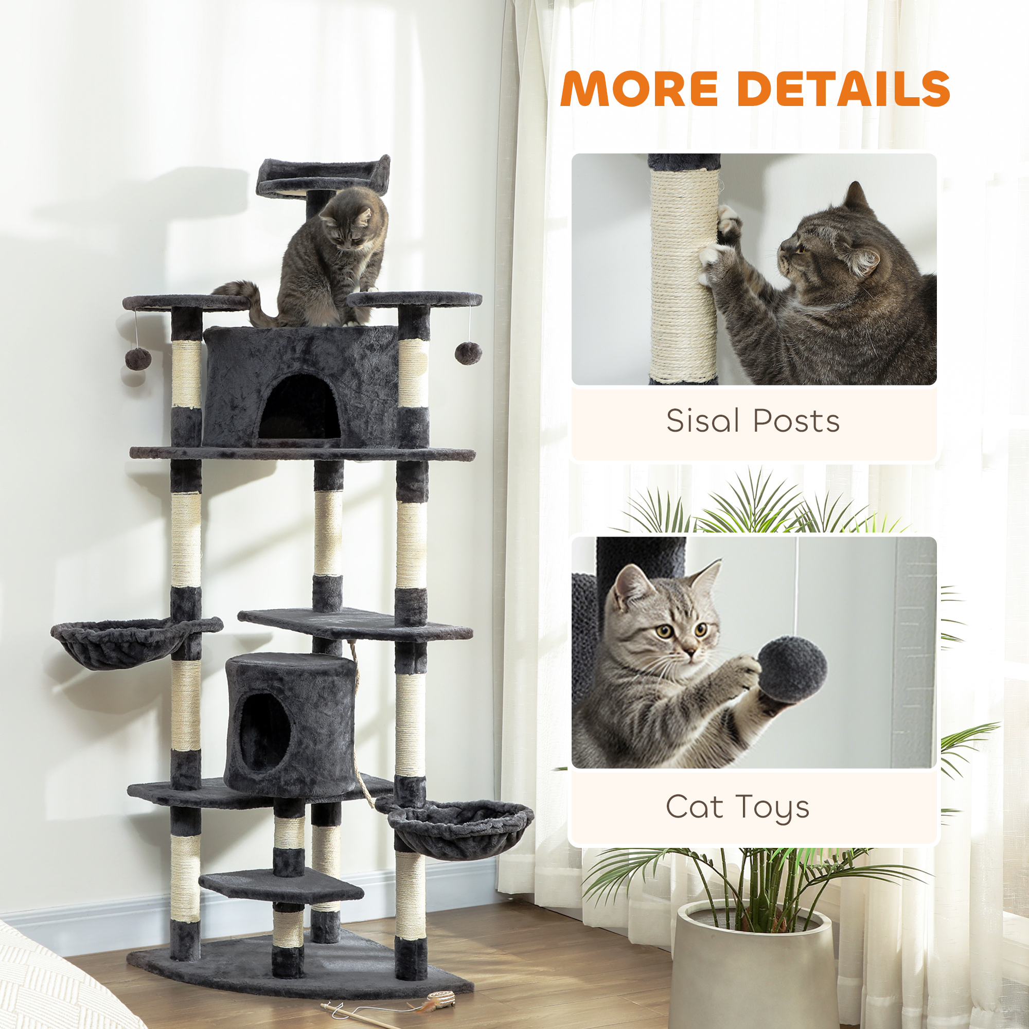 79" Scratching Kitten Tree Condo Kitten Scratch Activity Center Toys Dark Grey