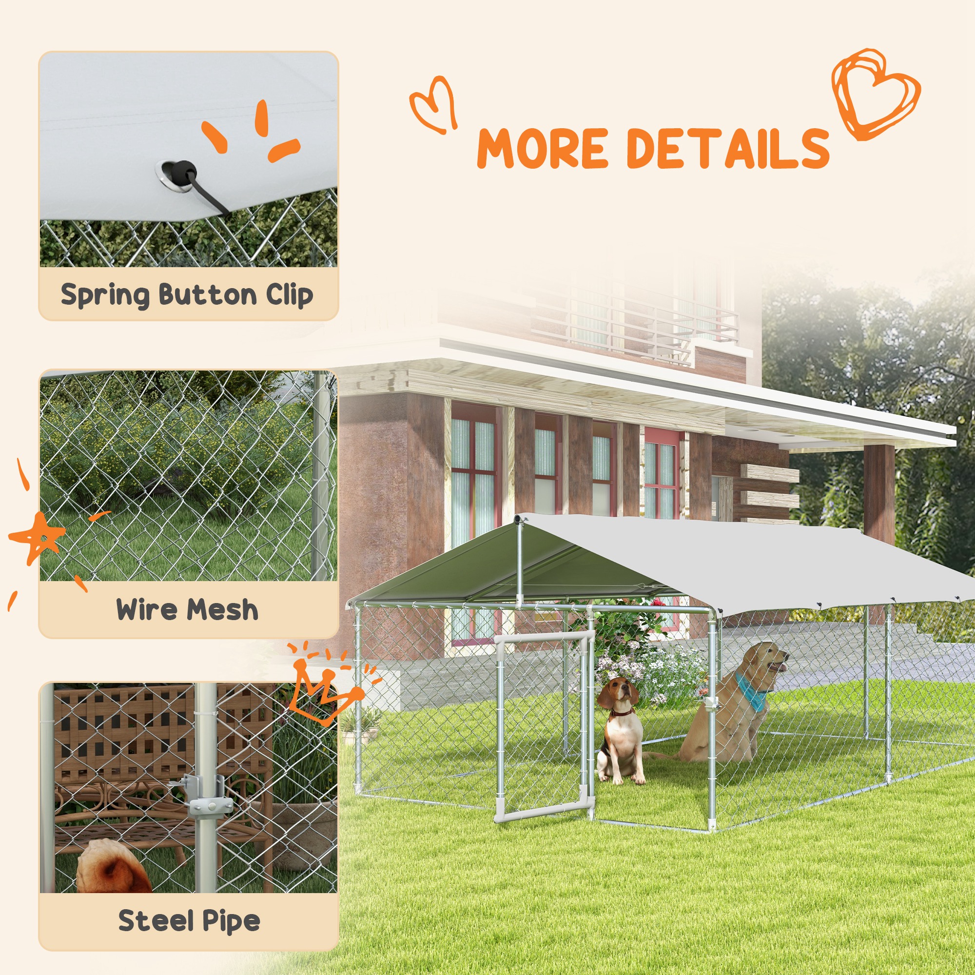 13.1' x 7.5' x 4.9' Outdoor Dog Kennel Dog Run with Waterproof, UV Resistant Cover for Medium Large Sized Dogs, Silver