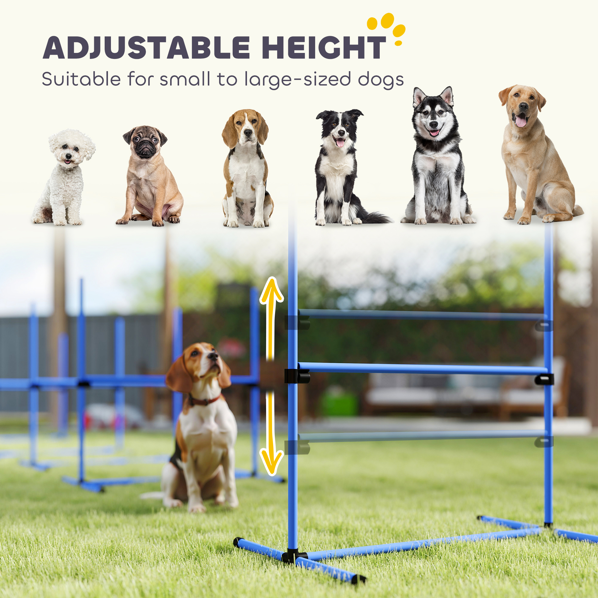 Set of 4 Dog Agility Training Equipment Adjustable Jump Bar Pet Exercise Kit with Carrying Bag (Blue)