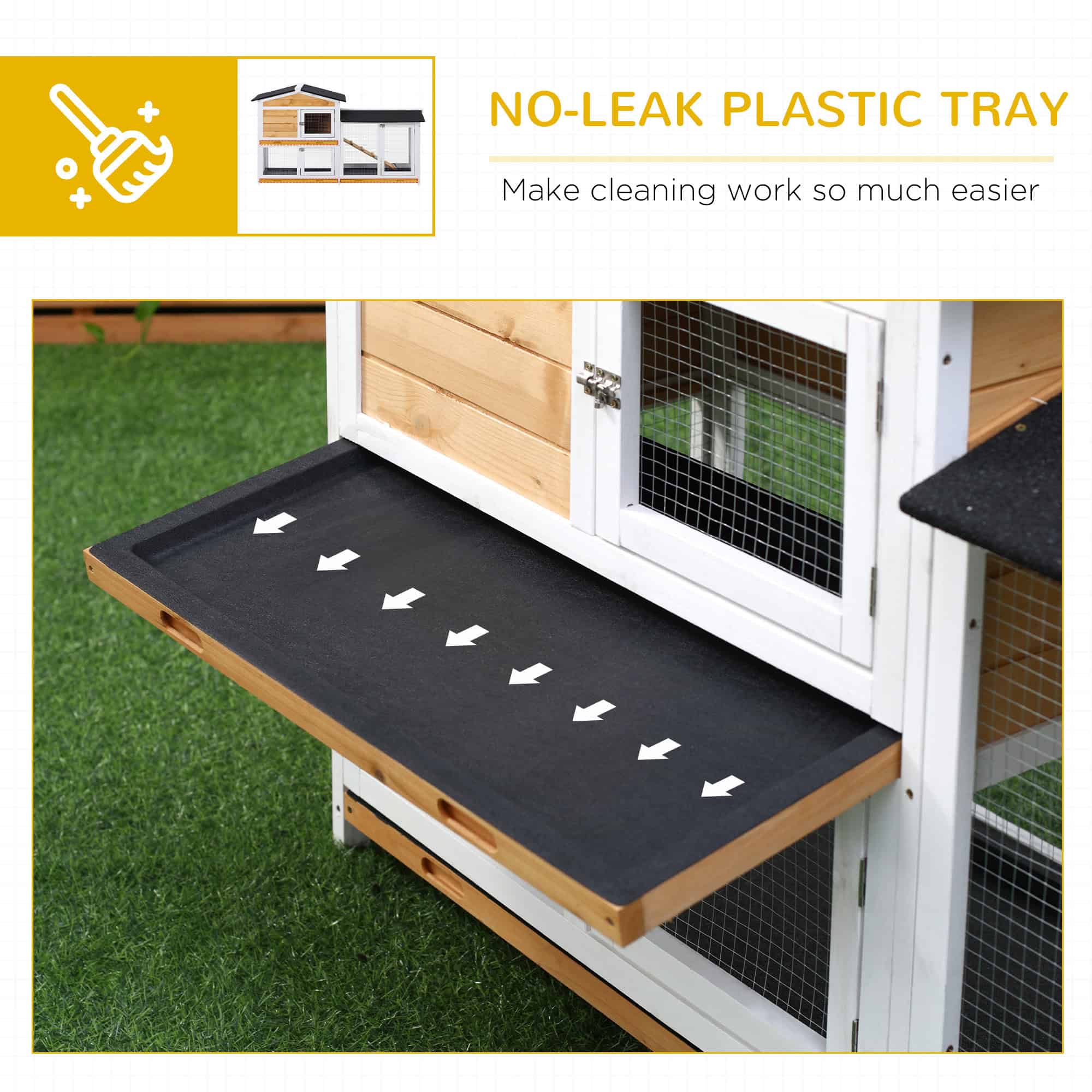 2-tier Wood Rabbit Hutch Backyard Bunny Cage Small Animal House w/ Ramp and Outdoor Run, Yellow - Image 6