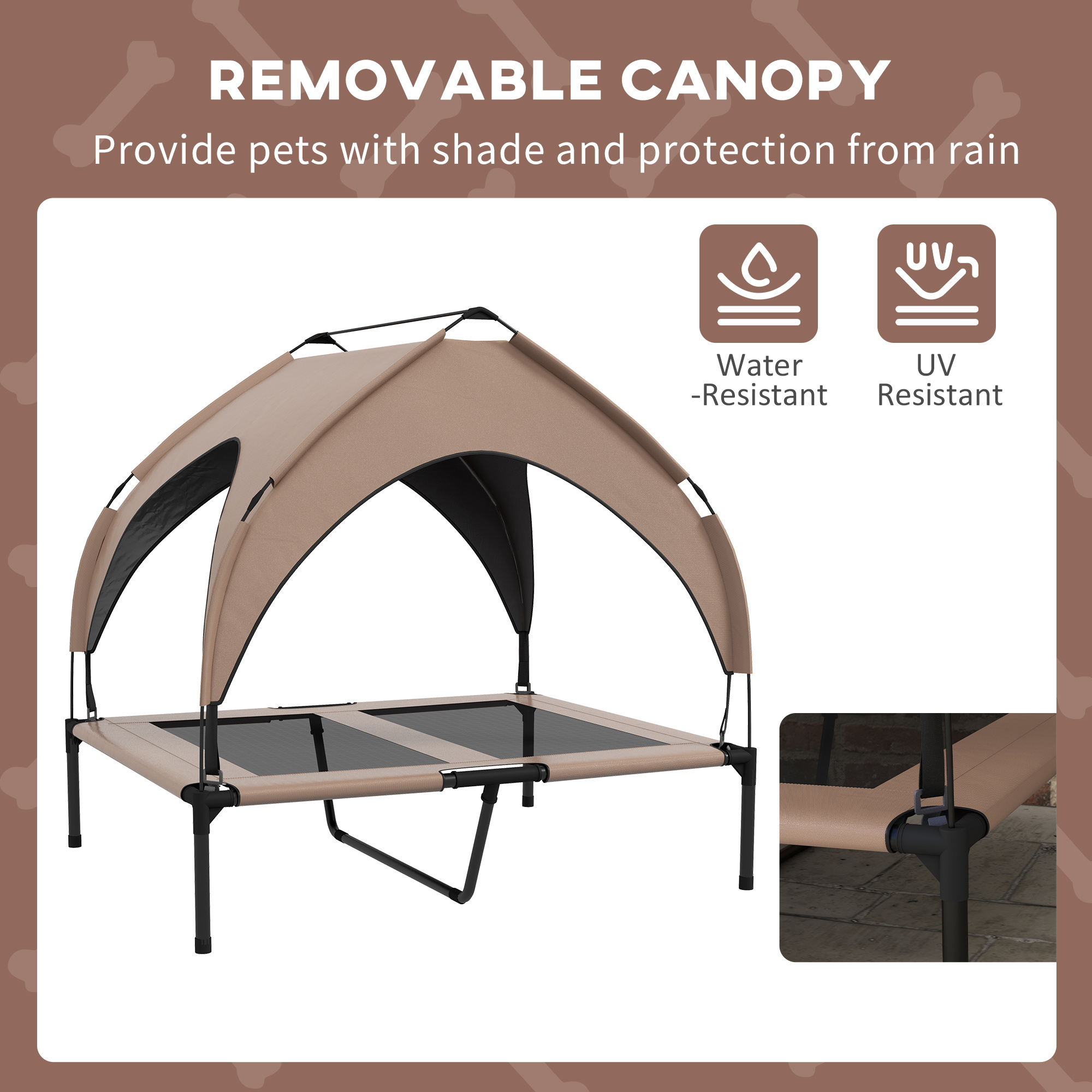 Raised Dog Bed Cooling Dog Cot w/ Canopy Washable Breathable Mesh, for Medium and Large Dogs, Coffee