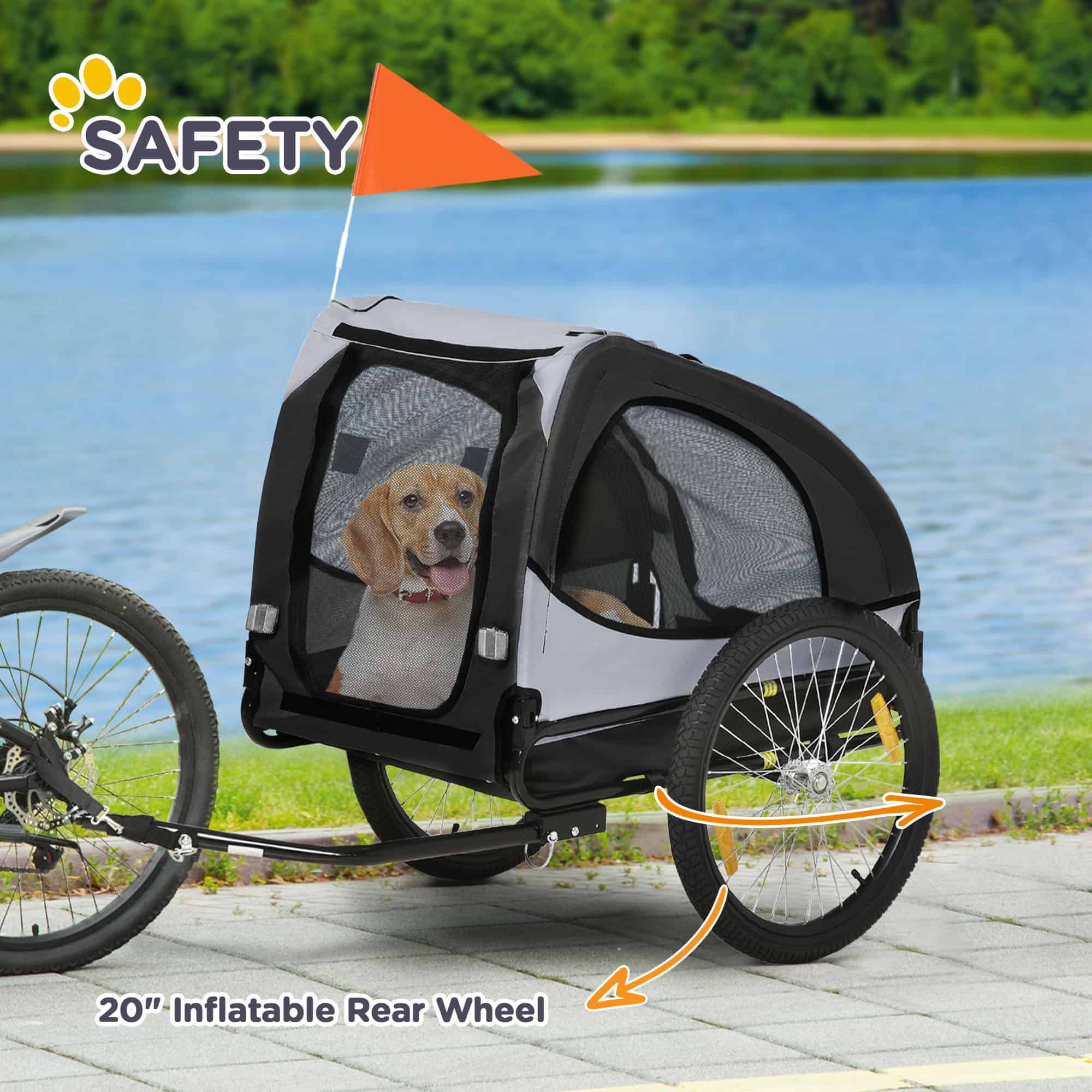 Dog Bike Trailer with Hitch Coupler, Quick Release Wheels, Reflectors, Flag for Medium Dogs, Black - Image 7