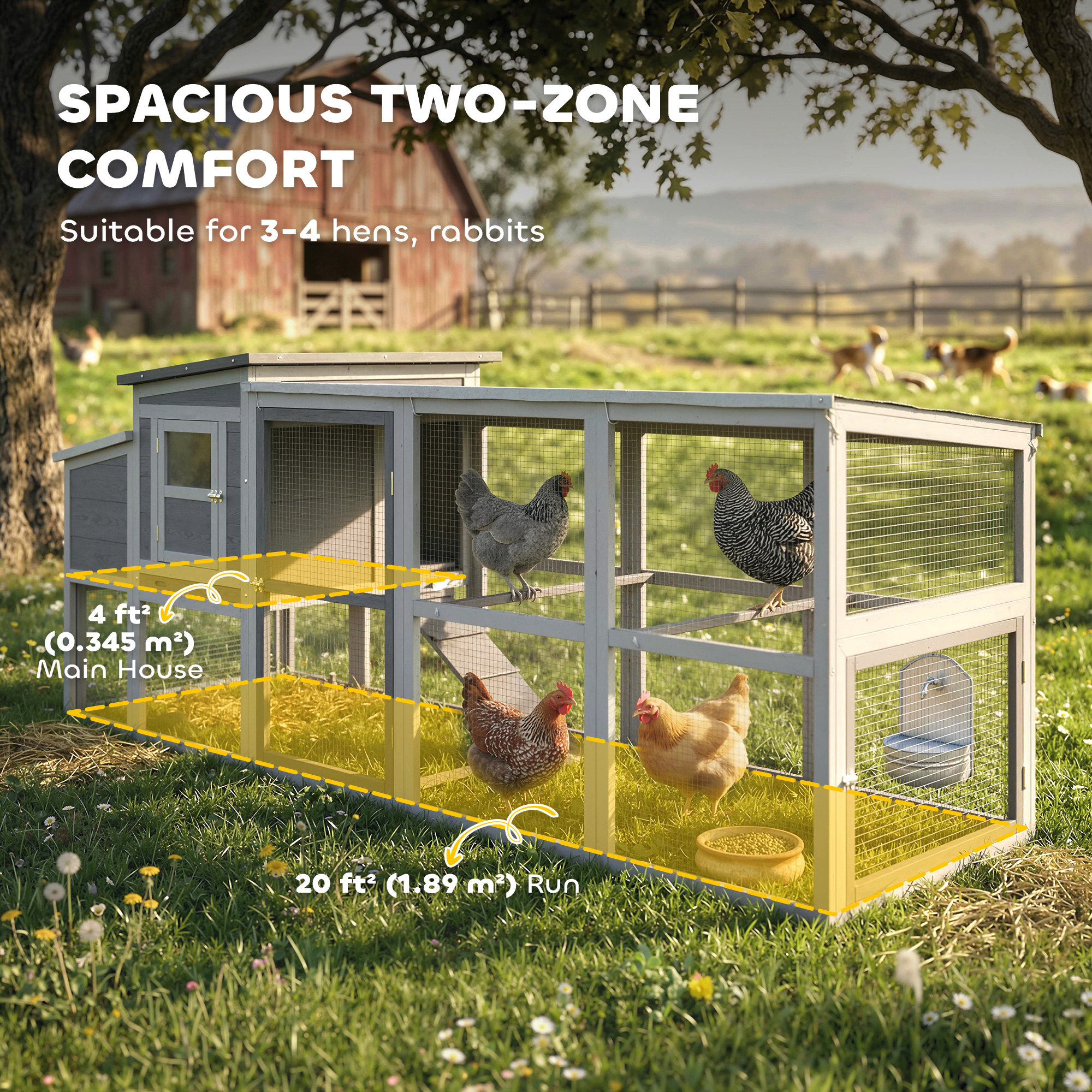 Large Chicken Coop, Wooden Hen House with Covered Run, Nesting Box, Pull-Out Tray, Opening Asphalt Roof